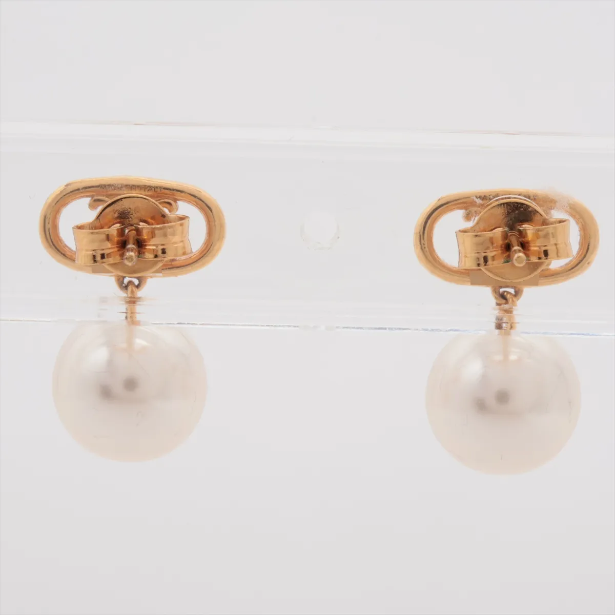 Mini Triomphe UFV0272 Earrings (Pair) GP x Faux Pearl Gold. Shows signs of wear: — view 2