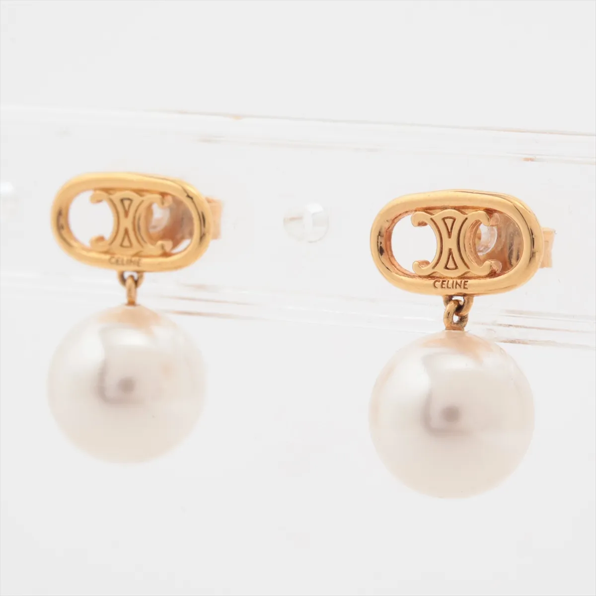 Mini Triomphe UFV0272 Earrings (Pair) GP x Faux Pearl Gold. Shows signs of wear: — view 3