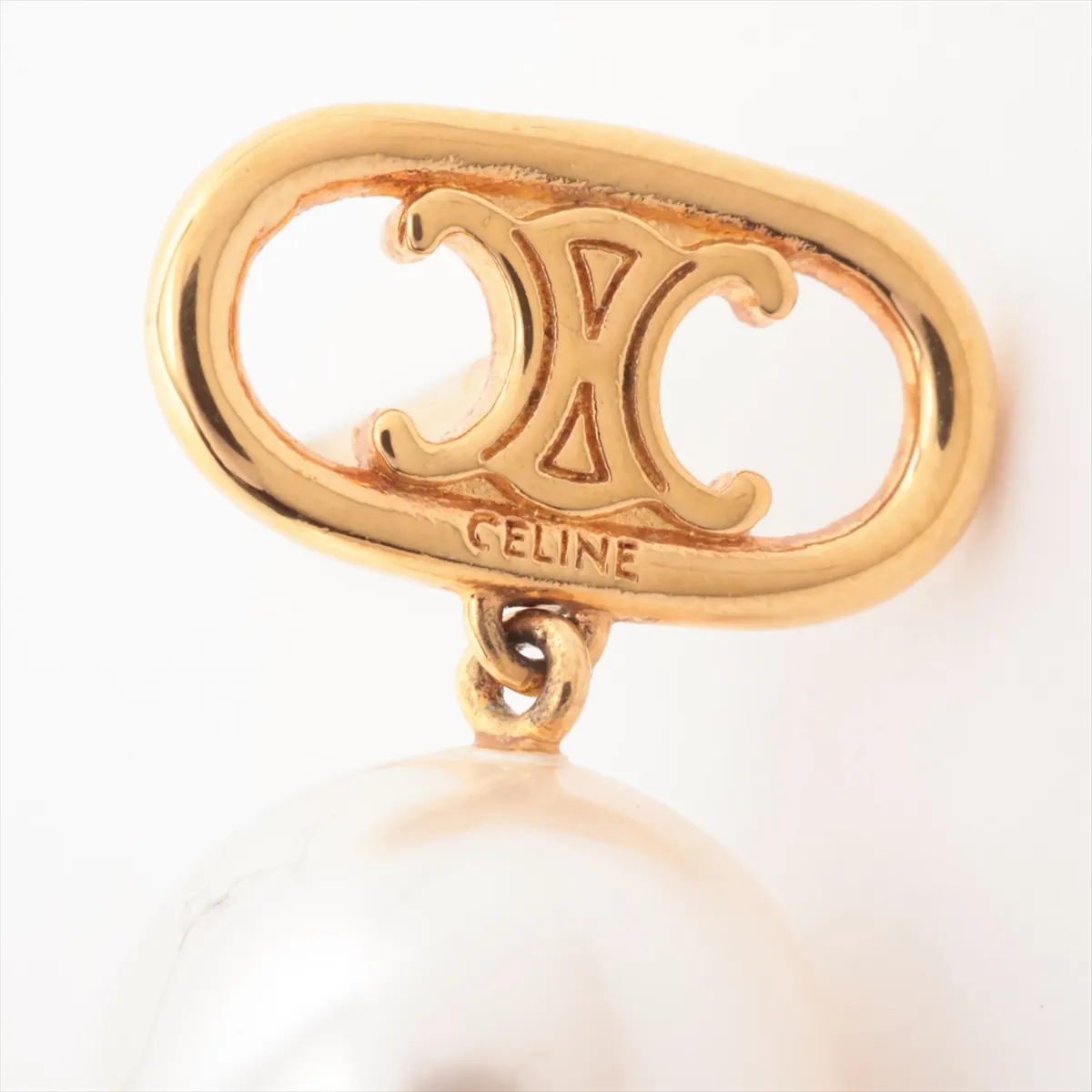Mini Triomphe UFV0272 Earrings (Pair) GP x Faux Pearl Gold. Shows signs of wear: — view 5