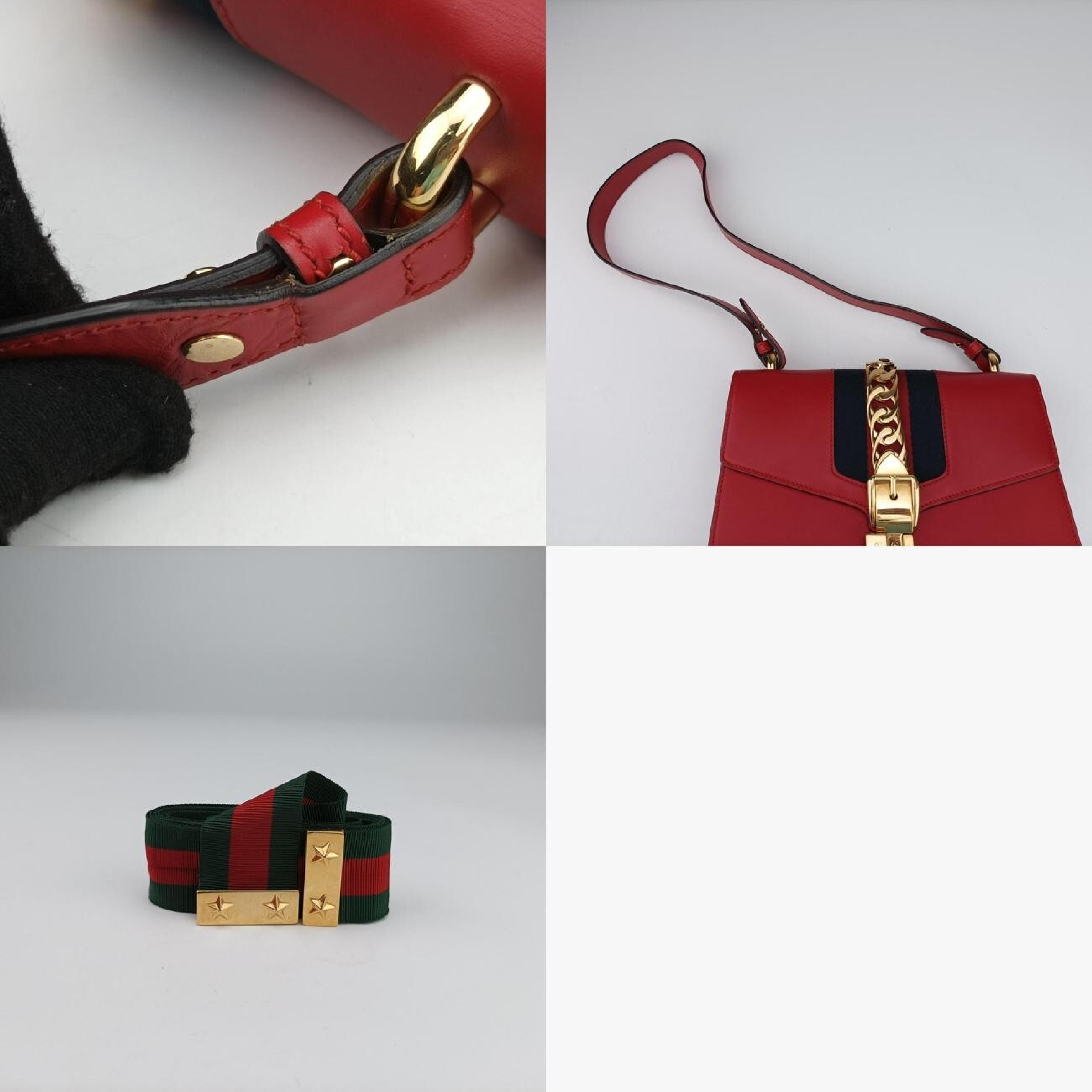 Sylvie Red x Navy Leather Shoulder Bag 421882 D022289772 — view 11