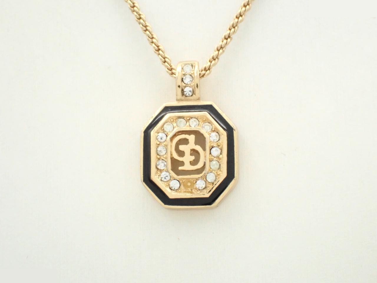 CD logo rhinestone gold necklace chain approximately 40cm