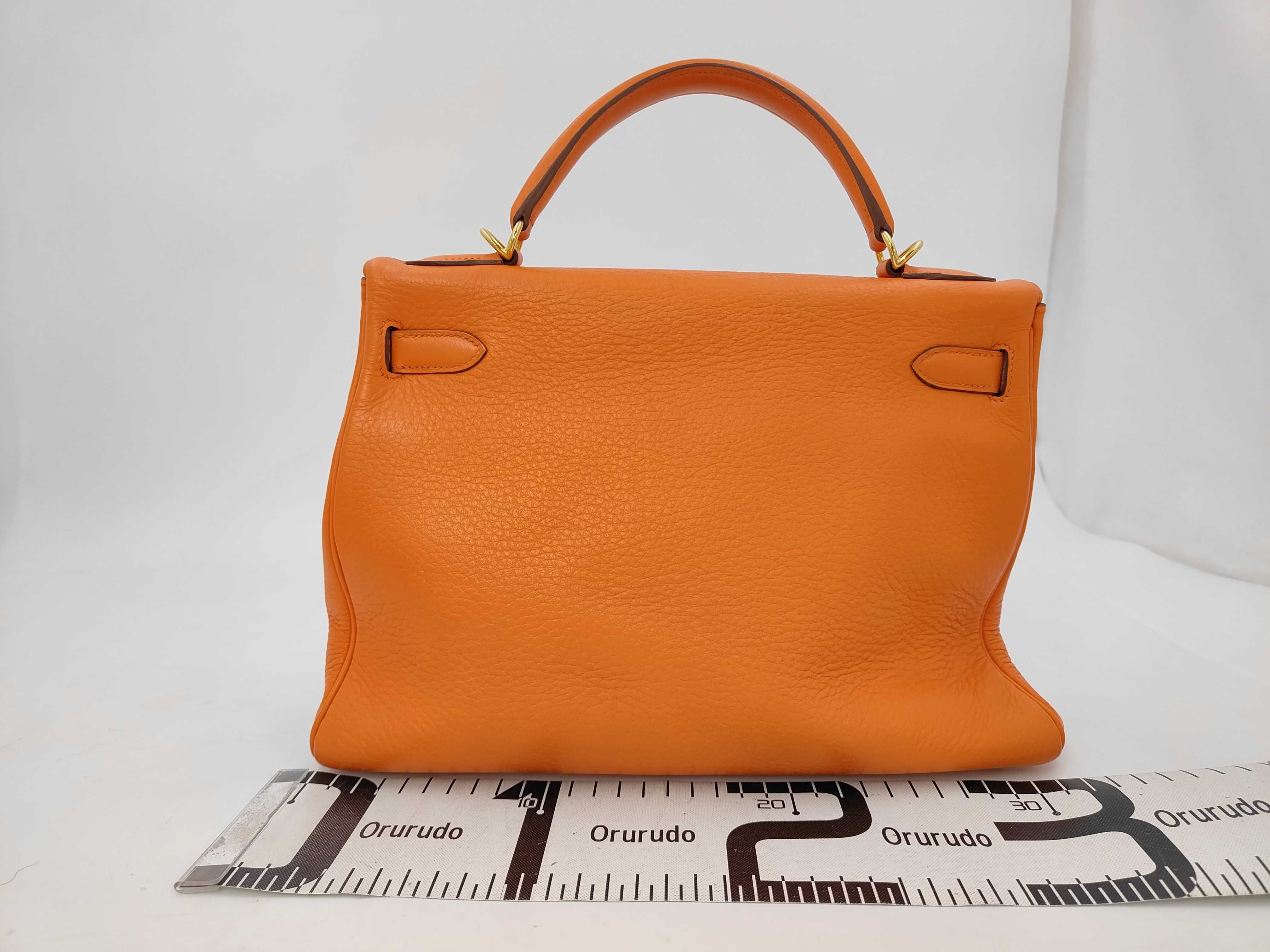 Kelly 32 Orange Gold Hardware G Stamp Handbag — view 2