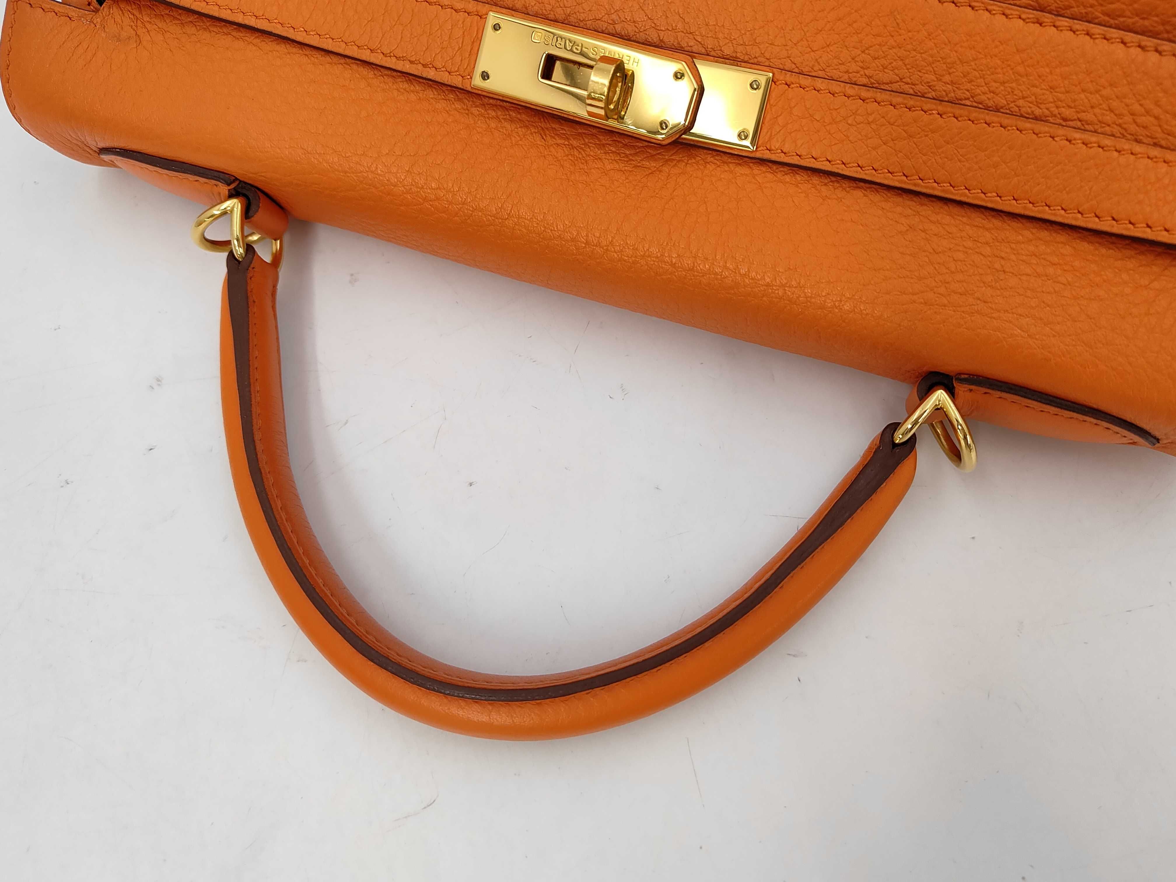 Kelly 32 Orange Gold Hardware G Stamp Handbag — view 5