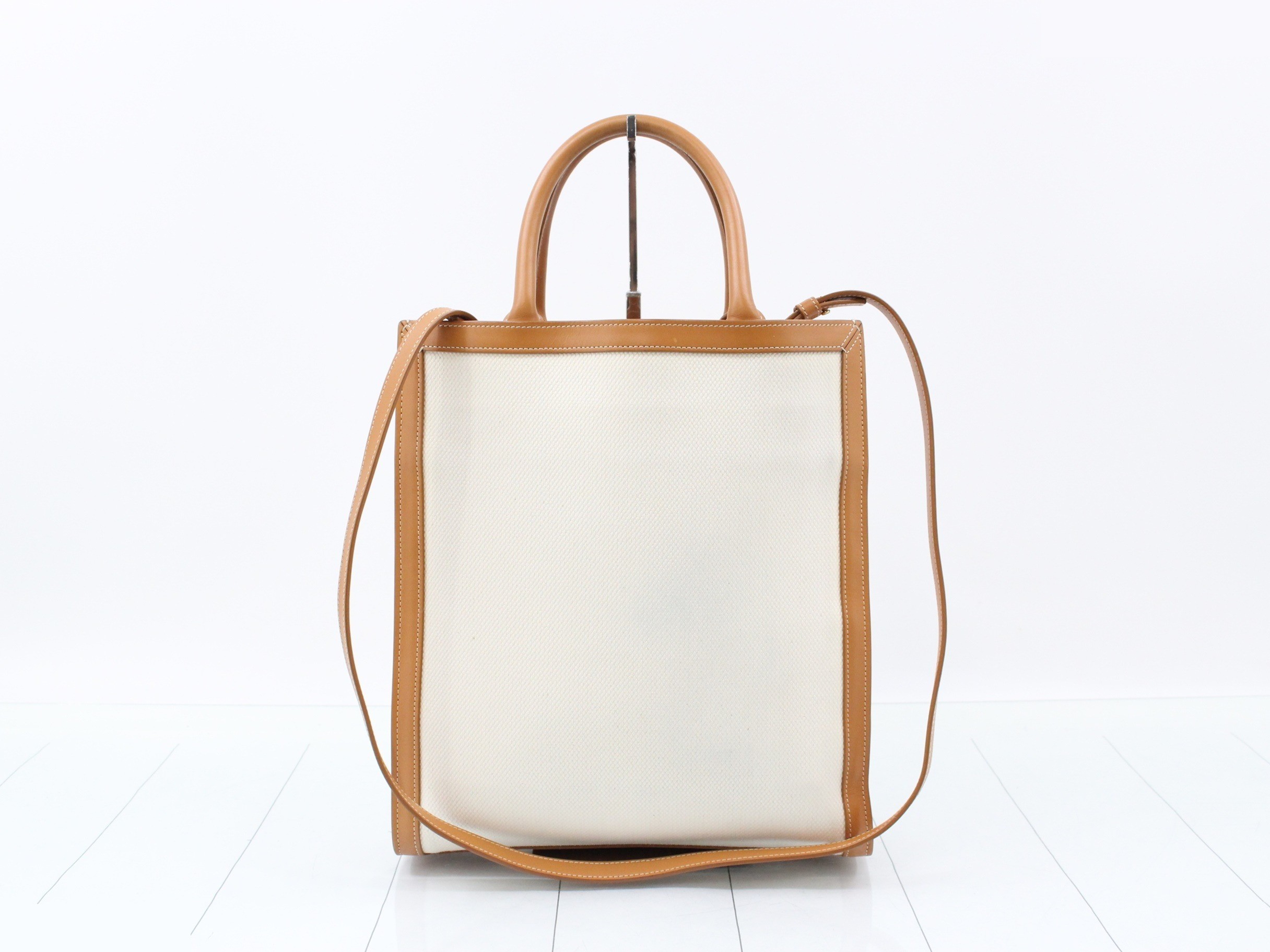 Small Vertical Cabas Canvas Leather 2-Way Shoulder/Tote Bag — view 2