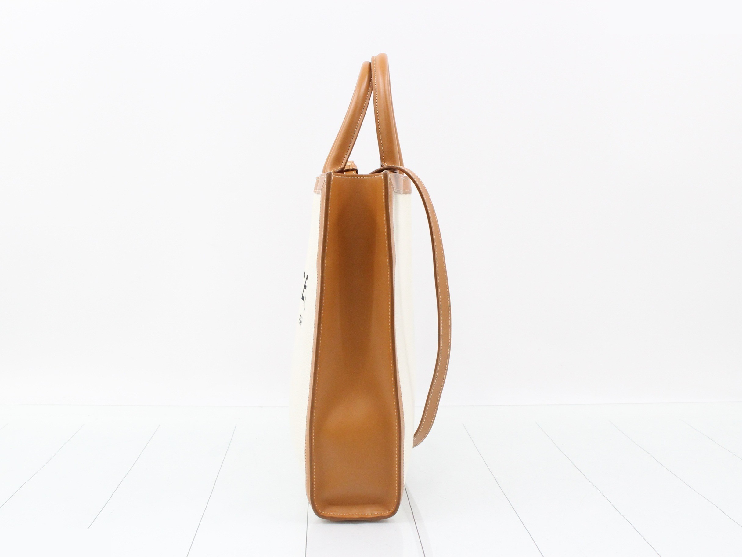 Small Vertical Cabas Canvas Leather 2-Way Shoulder/Tote Bag — view 3