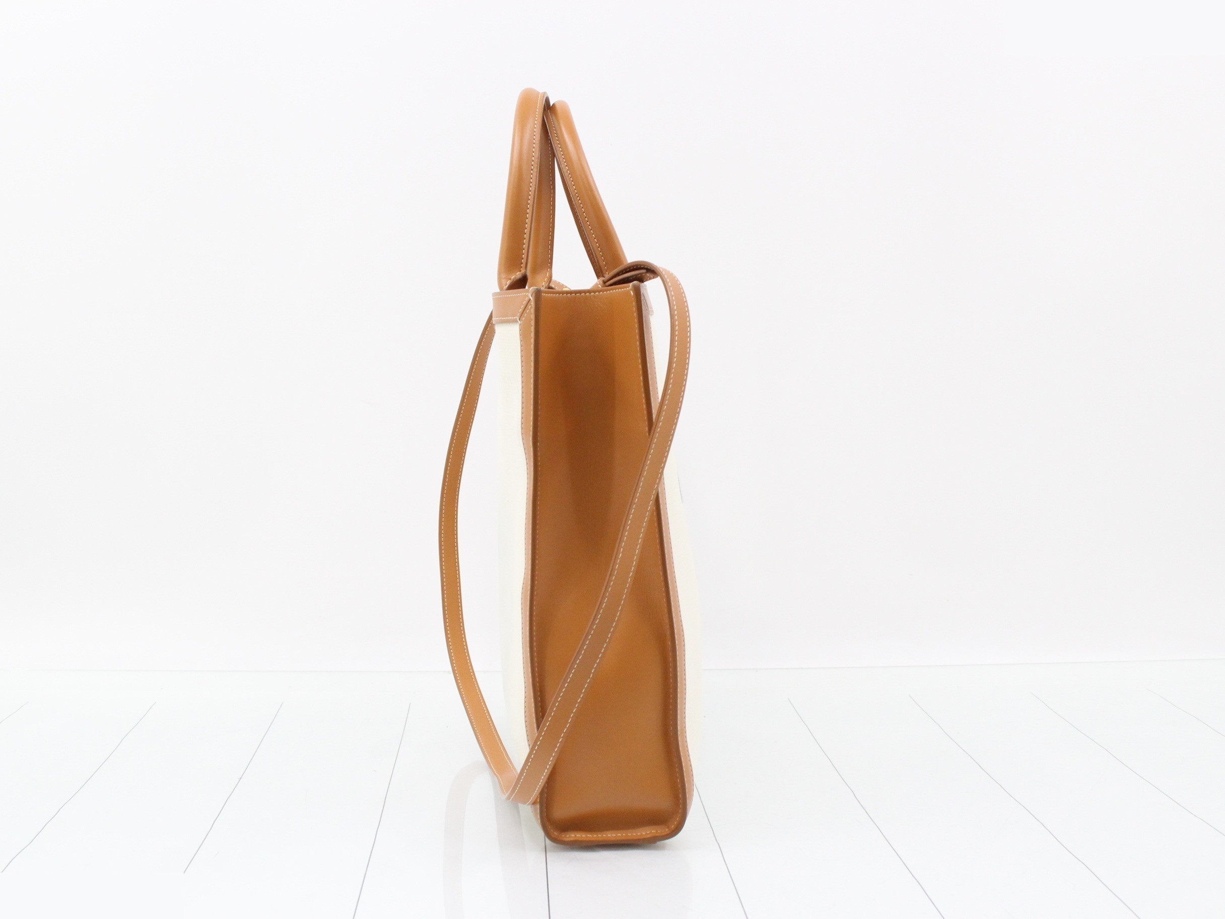 Small Vertical Cabas Canvas Leather 2-Way Shoulder/Tote Bag — view 4