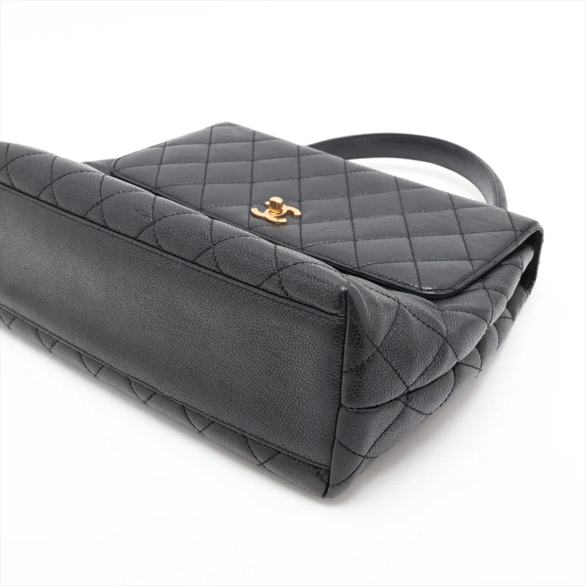 Matelassé Caviar Skin Handbag, Top Handle, Black with Gold Hardware, 6600377, Series 6 — view 3