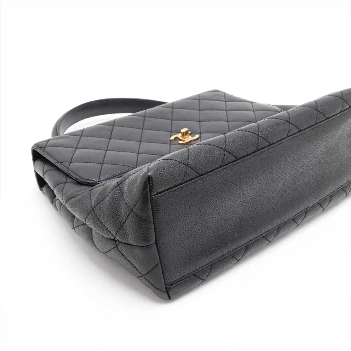 Matelassé Caviar Skin Handbag, Top Handle, Black with Gold Hardware, 6600377, Series 6 — view 4