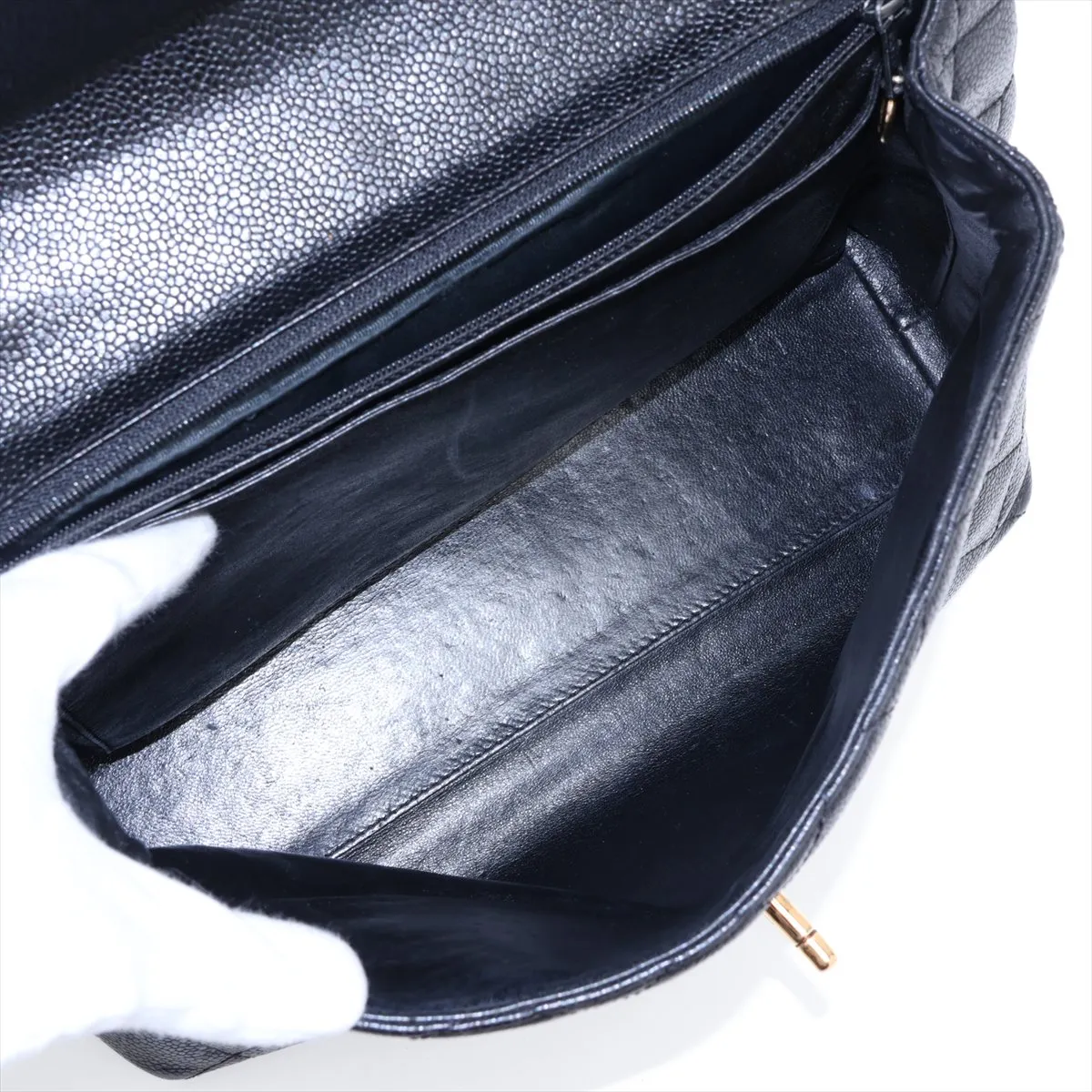 Matelassé Caviar Skin Handbag, Top Handle, Black with Gold Hardware, 6600377, Series 6 — view 7