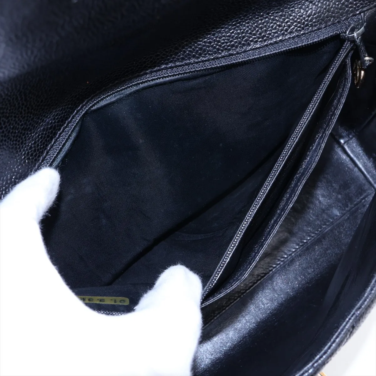 Matelassé Caviar Skin Handbag, Top Handle, Black with Gold Hardware, 6600377, Series 6 — view 8
