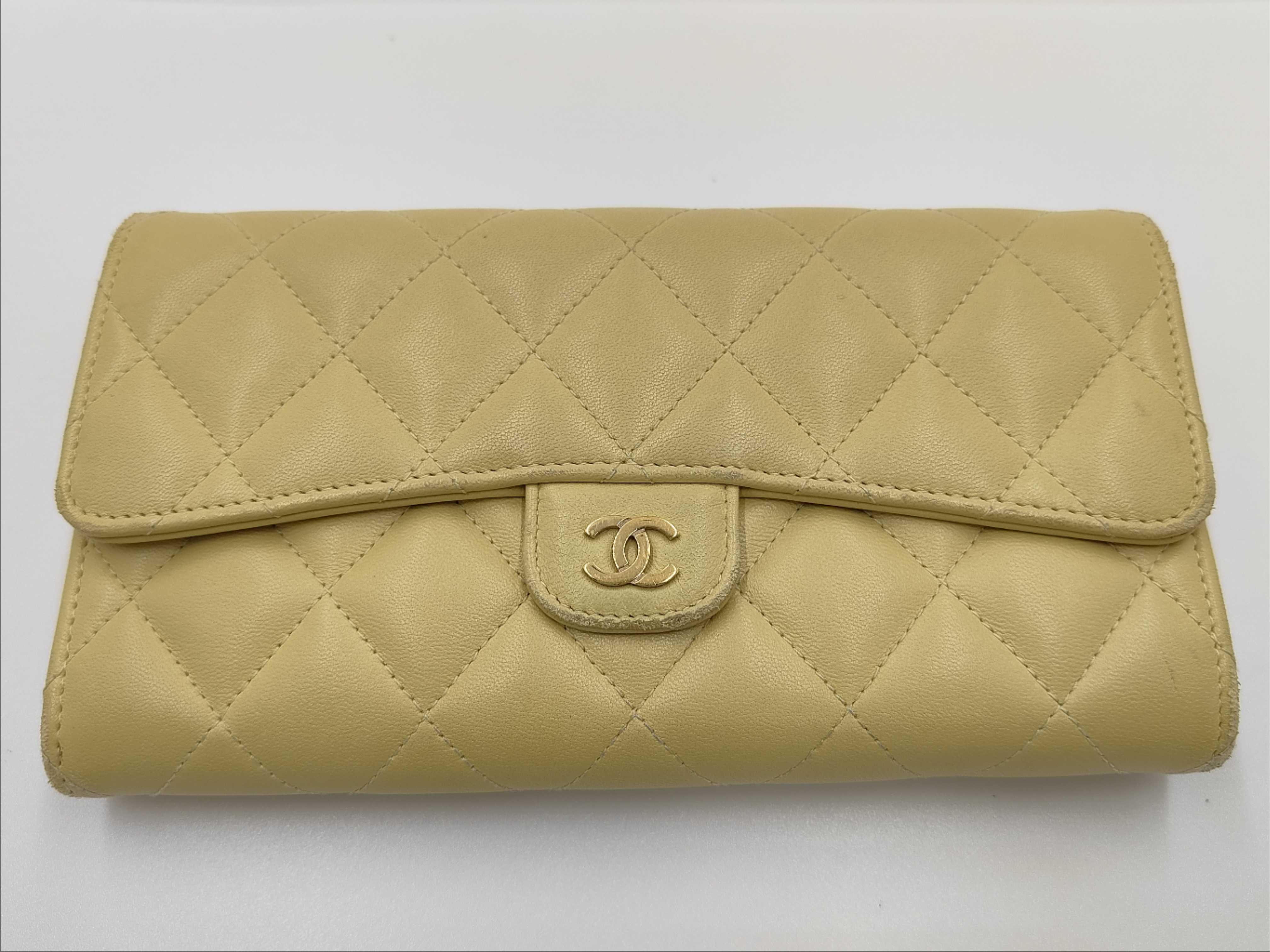 Matelassé Long Wallet, Lambskin, Yellow