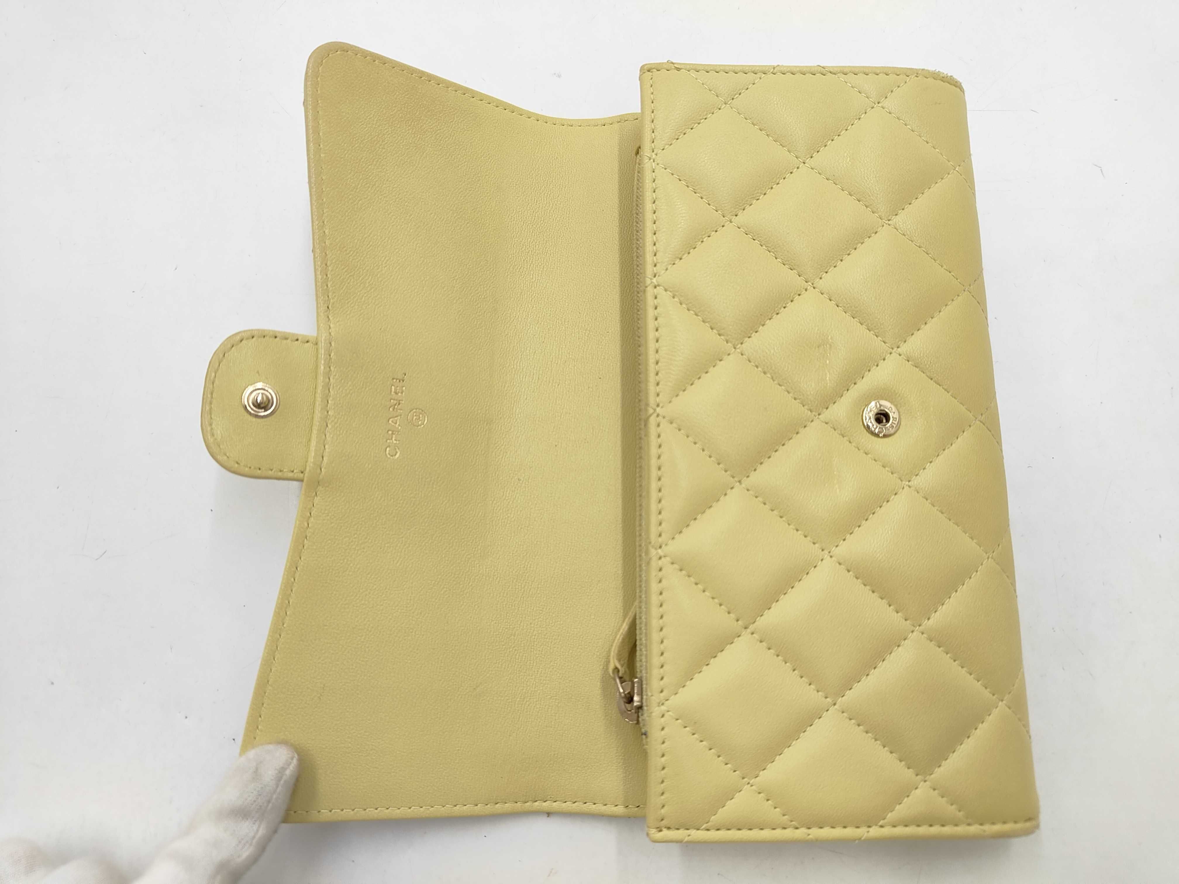 Matelassé Long Wallet, Lambskin, Yellow — view 9