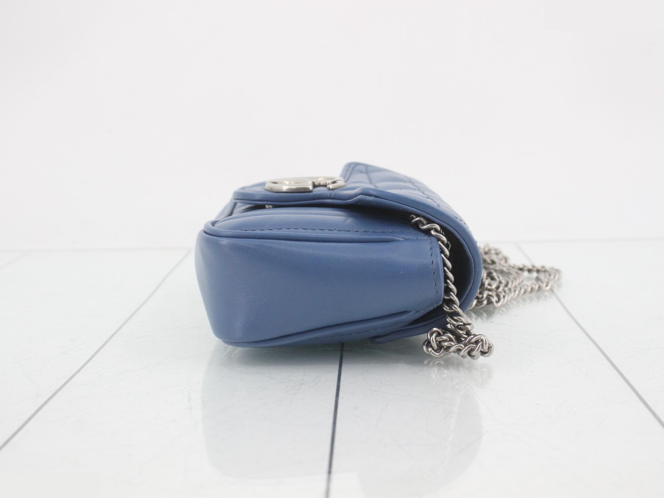GG Marmont Leather Chain Shoulder Bag, Blue — view 3