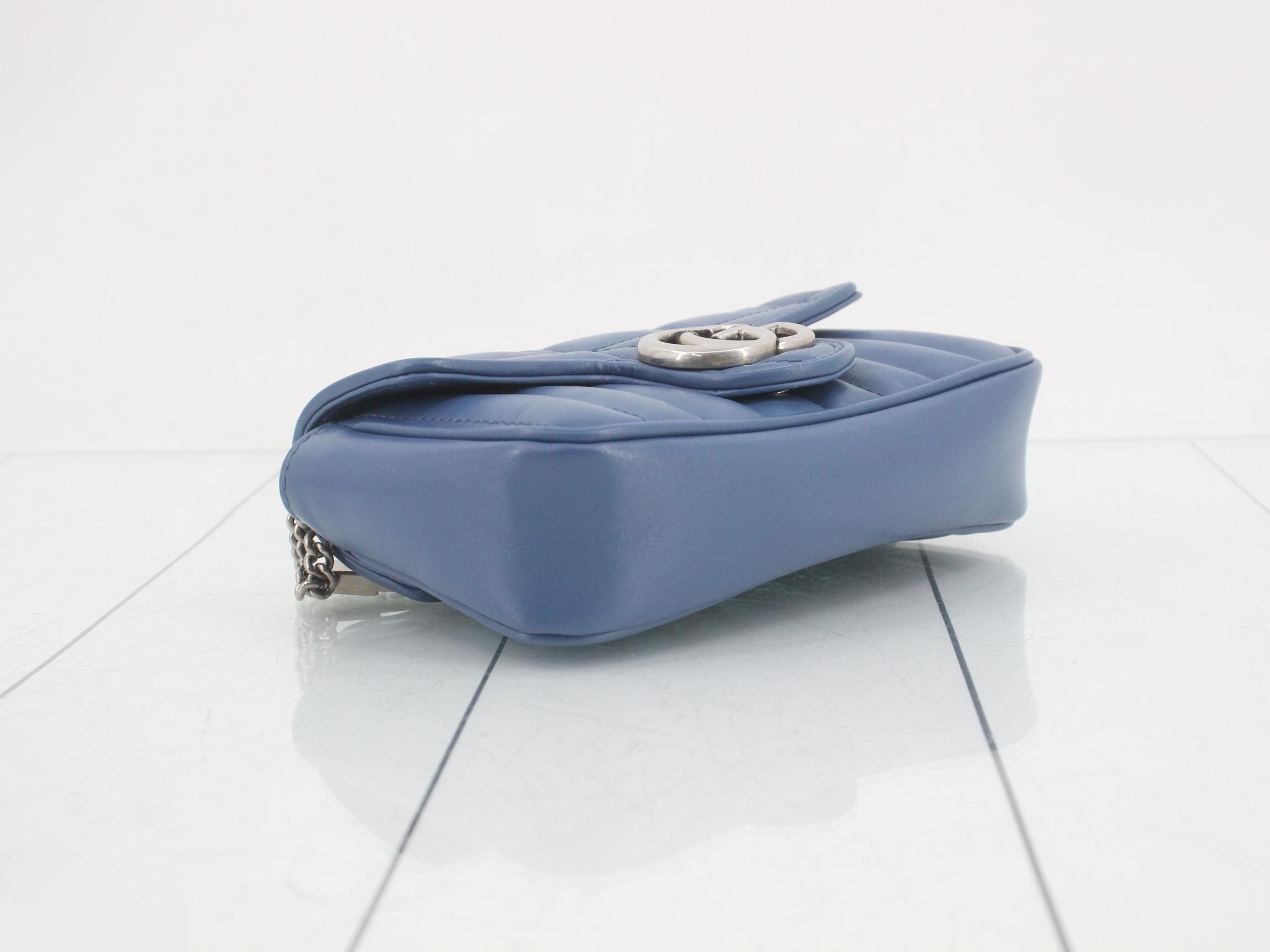 GG Marmont Leather Chain Shoulder Bag, Blue — view 5