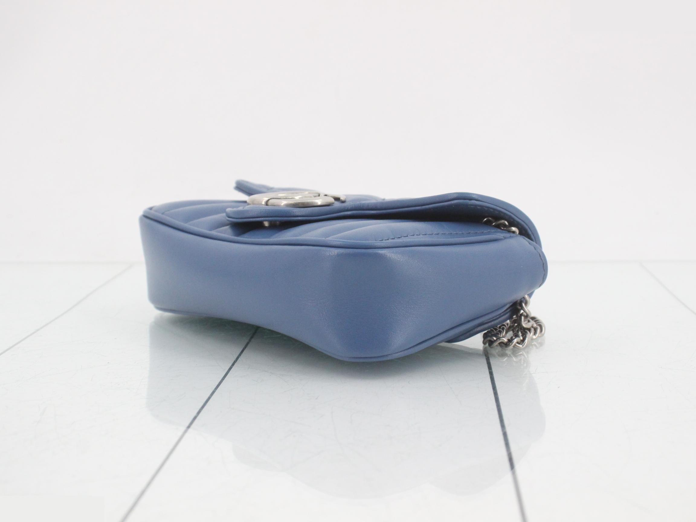 GG Marmont Leather Chain Shoulder Bag, Blue — view 6