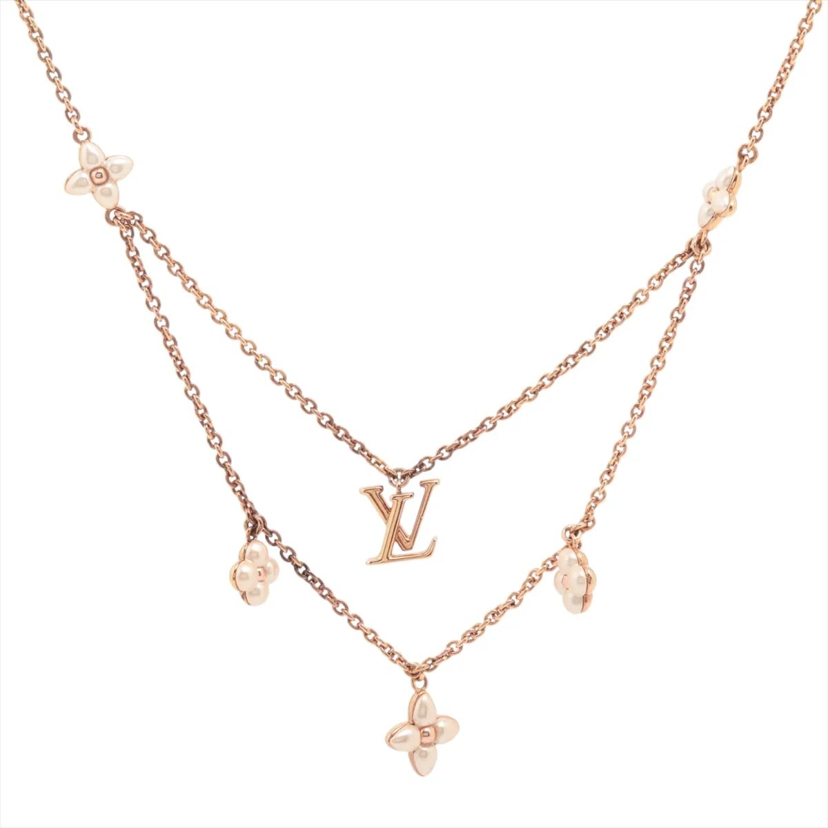 LV Floragram Necklace AK1255, GP x Faux Pearl, Rose Gold,