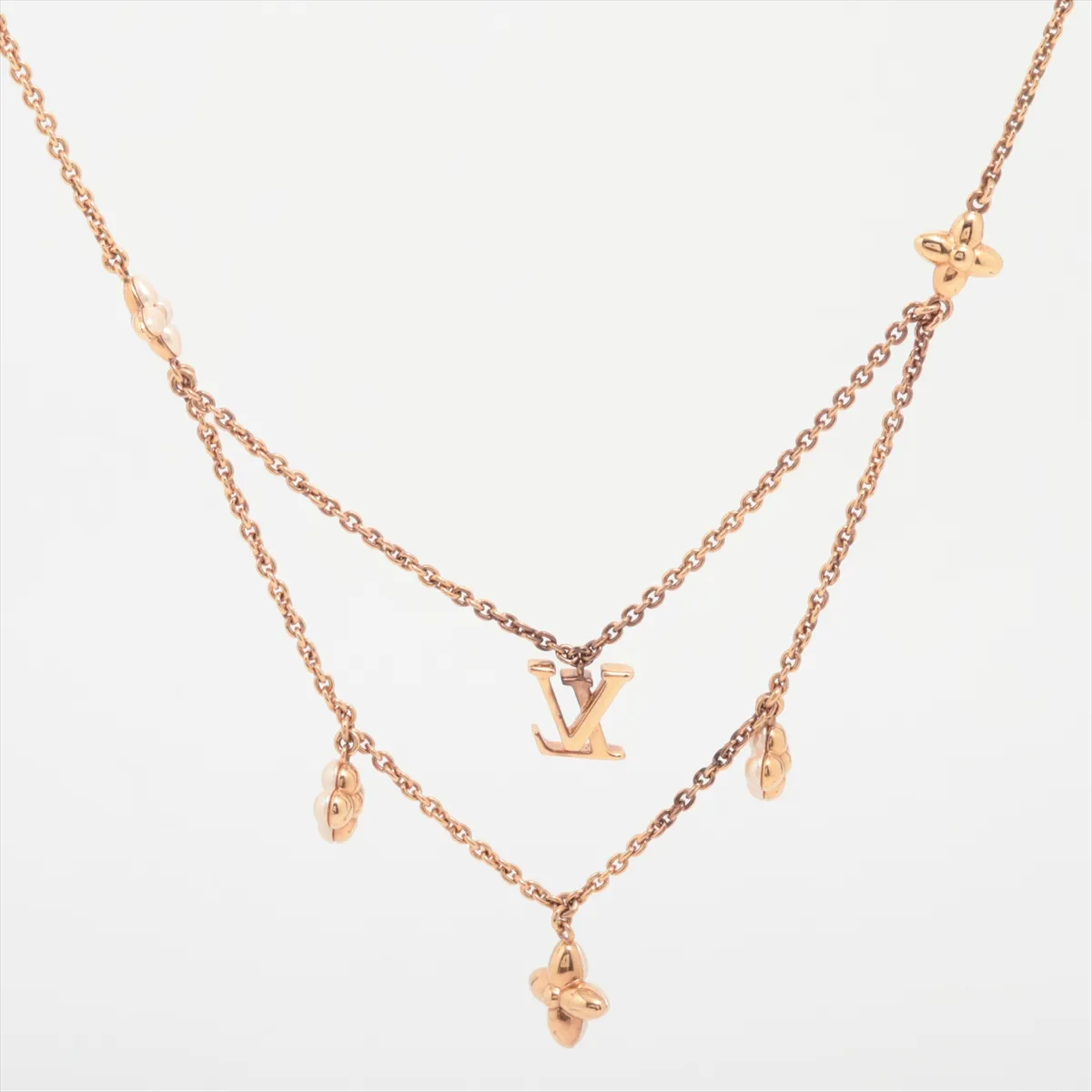 LV Floragram Necklace AK1255, GP x Faux Pearl, Rose Gold, — view 2