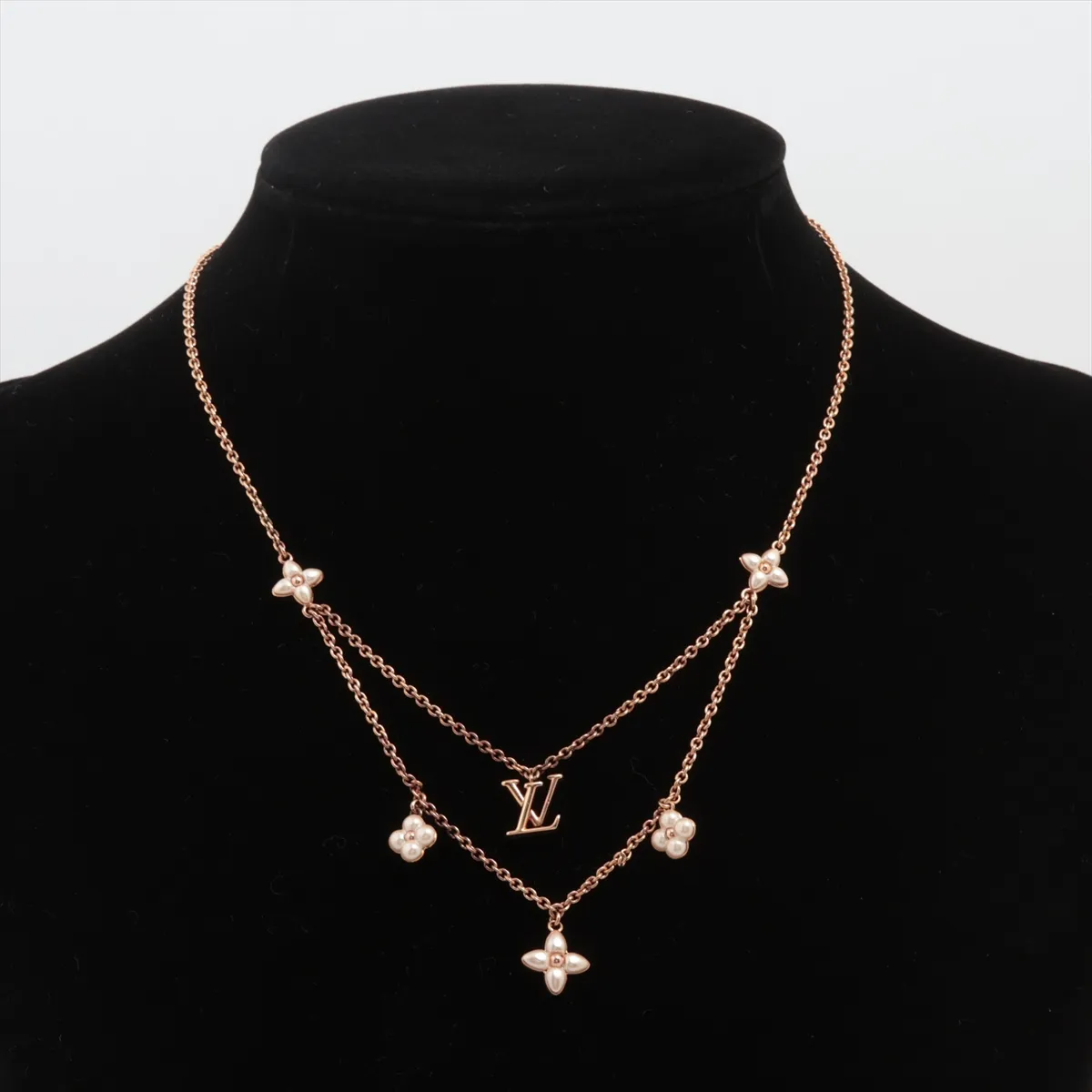 LV Floragram Necklace AK1255, GP x Faux Pearl, Rose Gold, — view 5