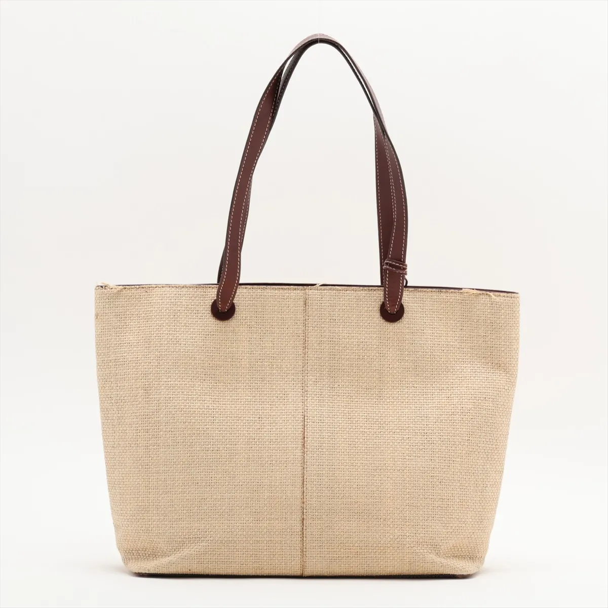 Coco Mark Raffia x Leather Tote Bag, Beige x Brown, Gold Hardware, 5592747 (Serial Number 5) — view 2