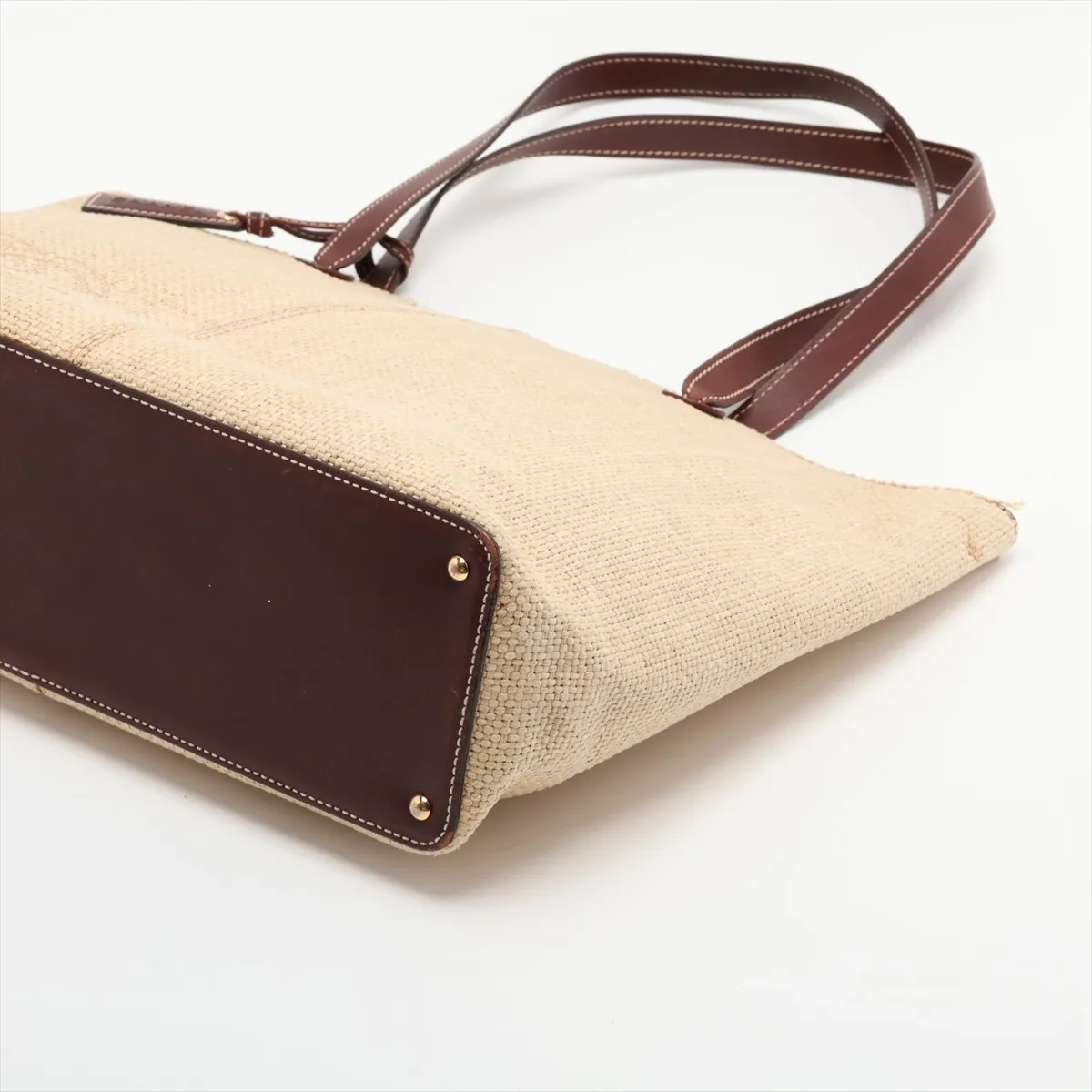 Coco Mark Raffia x Leather Tote Bag, Beige x Brown, Gold Hardware, 5592747 (Serial Number 5) — view 3