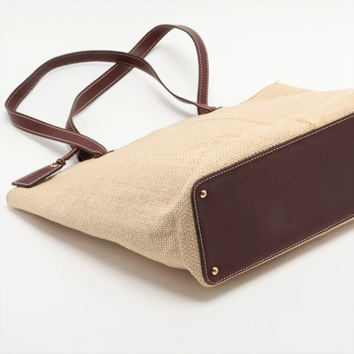 Coco Mark Raffia x Leather Tote Bag, Beige x Brown, Gold Hardware, 5592747 (Serial Number 5) — view 4