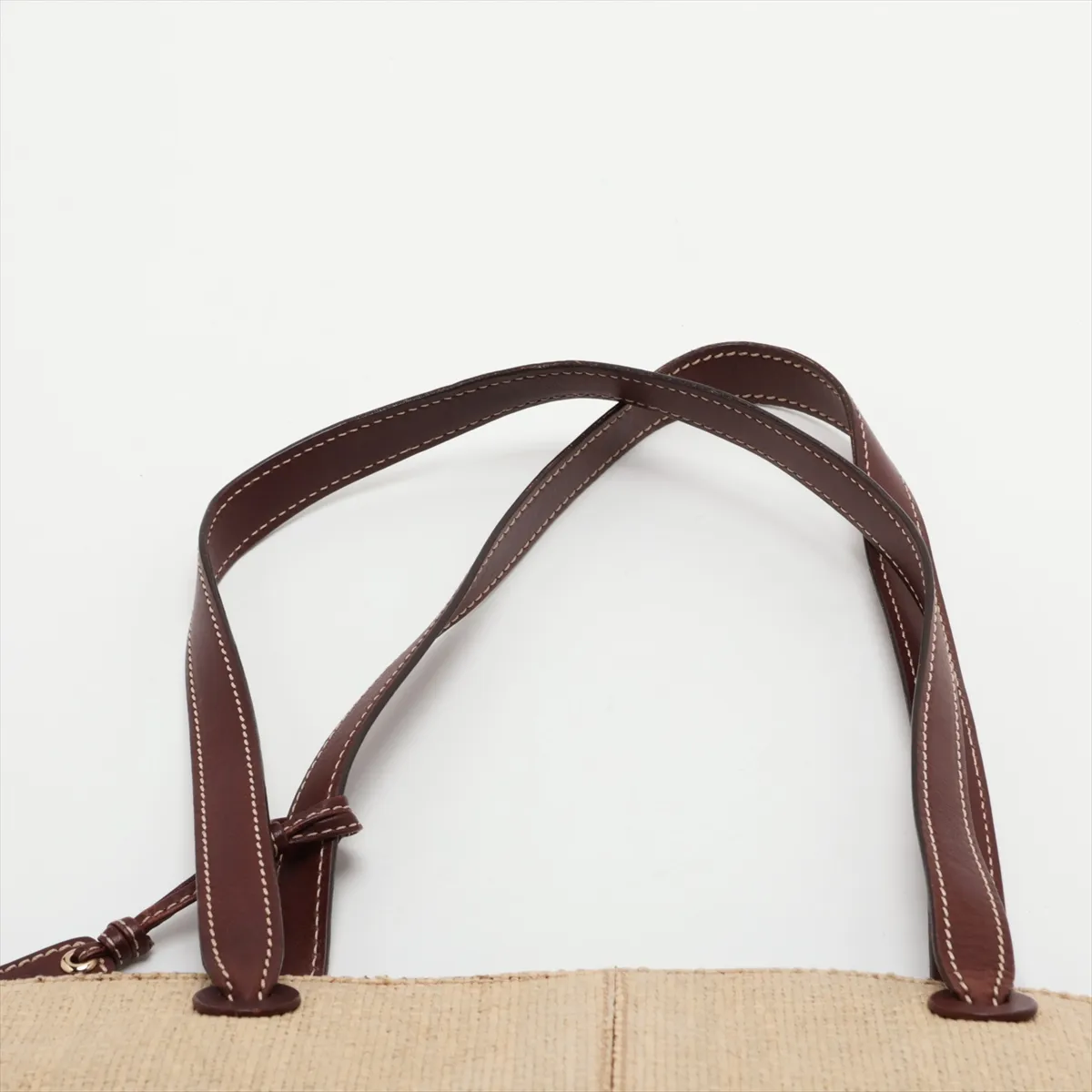 Coco Mark Raffia x Leather Tote Bag, Beige x Brown, Gold Hardware, 5592747 (Serial Number 5) — view 6