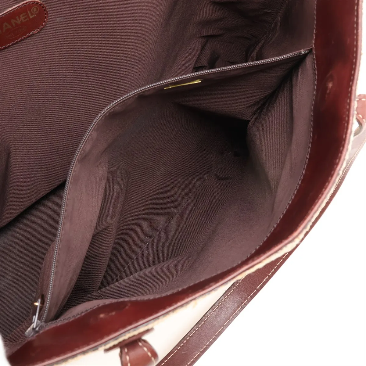 Coco Mark Raffia x Leather Tote Bag, Beige x Brown, Gold Hardware, 5592747 (Serial Number 5) — view 9