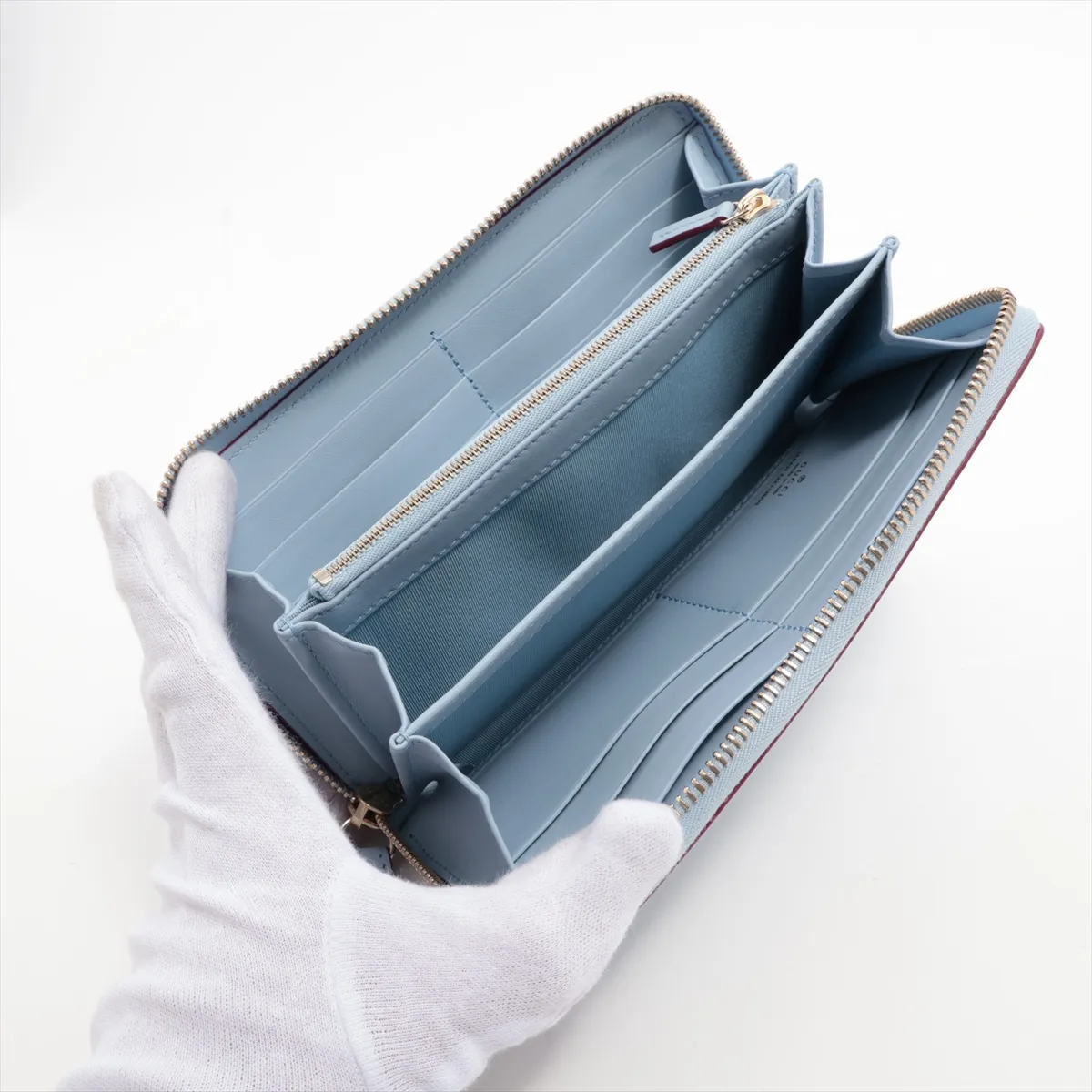 x Yuko Higuchi 847918 Leather Round Zip Wallet, Blue — view 3