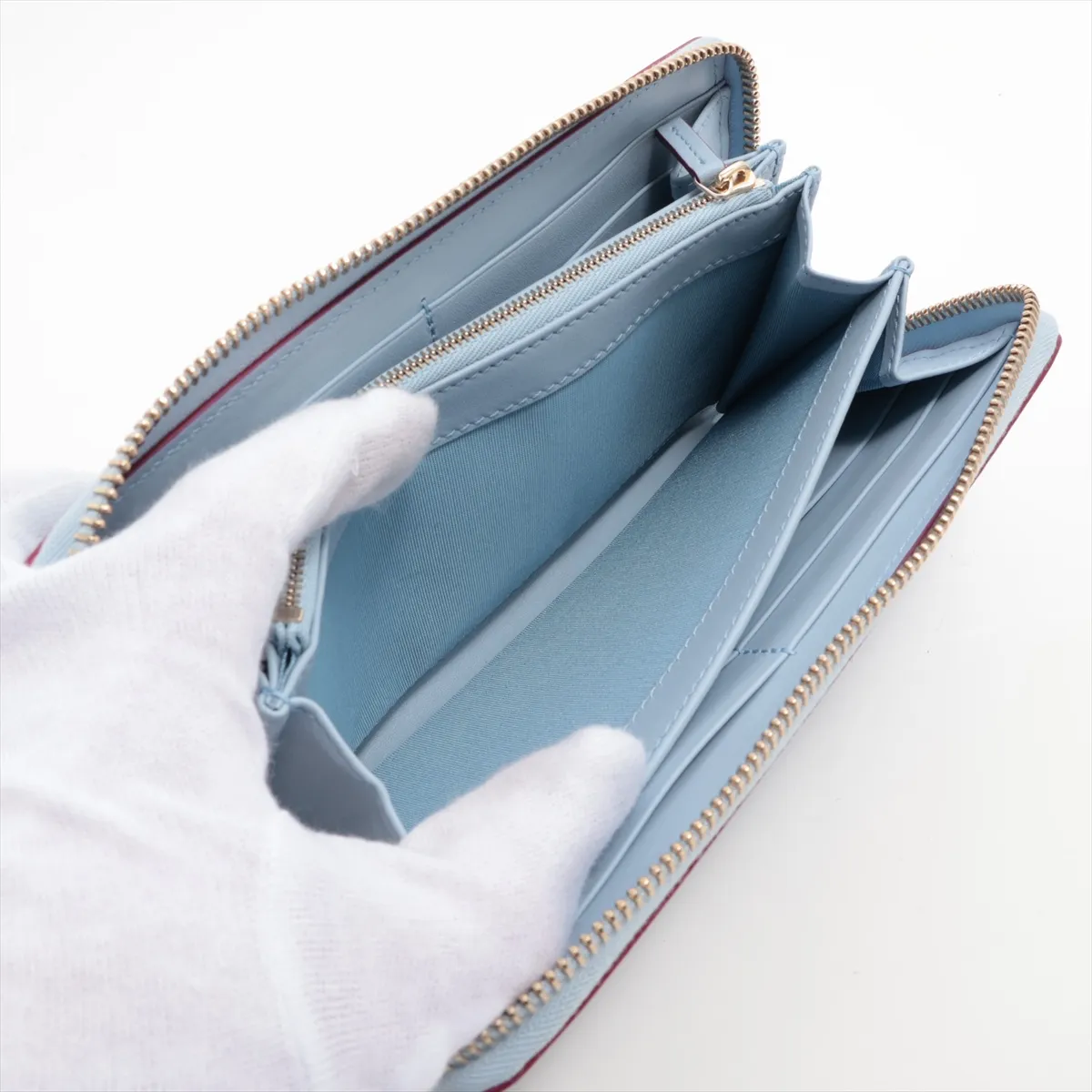 x Yuko Higuchi 847918 Leather Round Zip Wallet, Blue — view 5