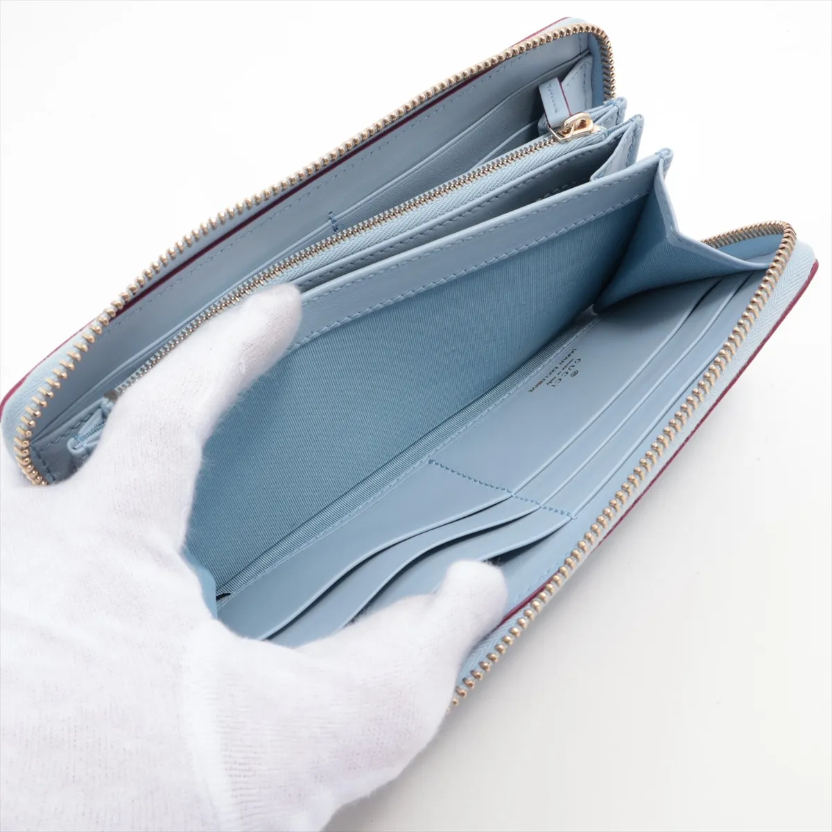 x Yuko Higuchi 847918 Leather Round Zip Wallet, Blue — view 6
