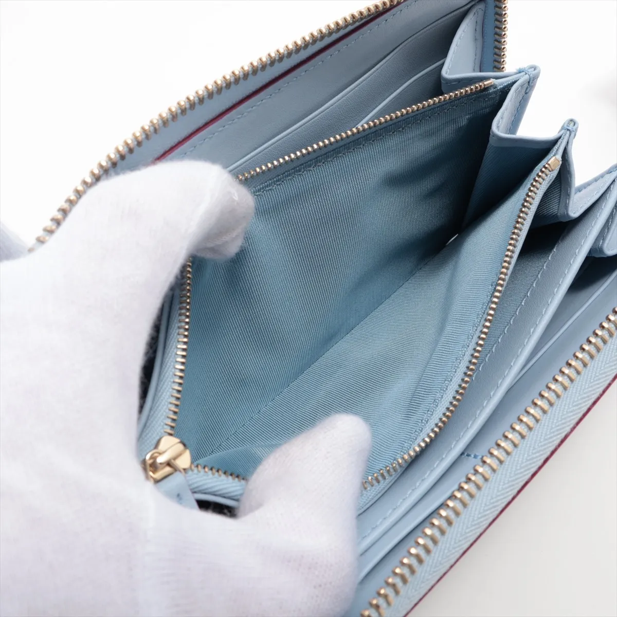 x Yuko Higuchi 847918 Leather Round Zip Wallet, Blue — view 7