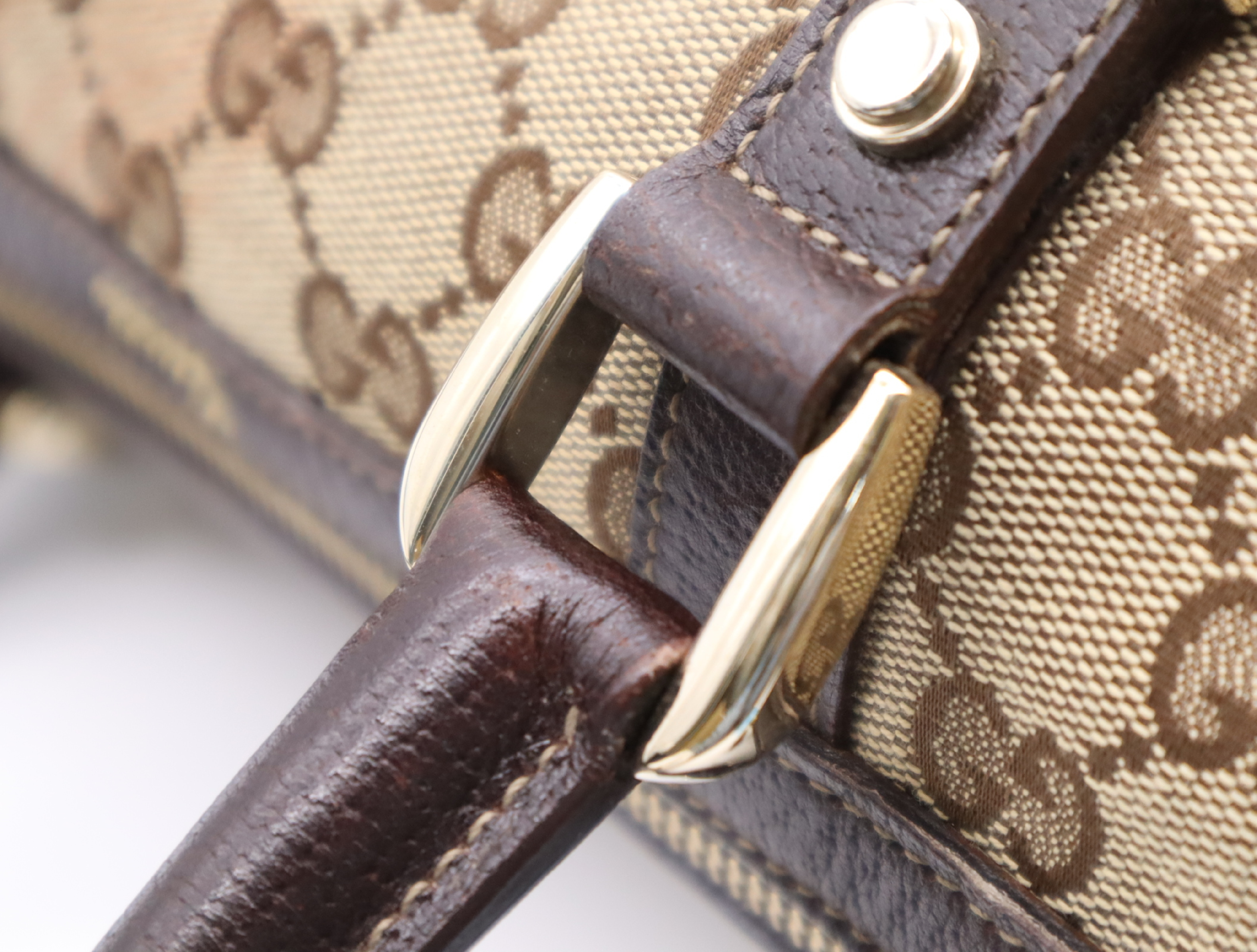 130942 Canvas x Leather GG Canvas Handbag Beige Gold Hardware Handbag — view 10