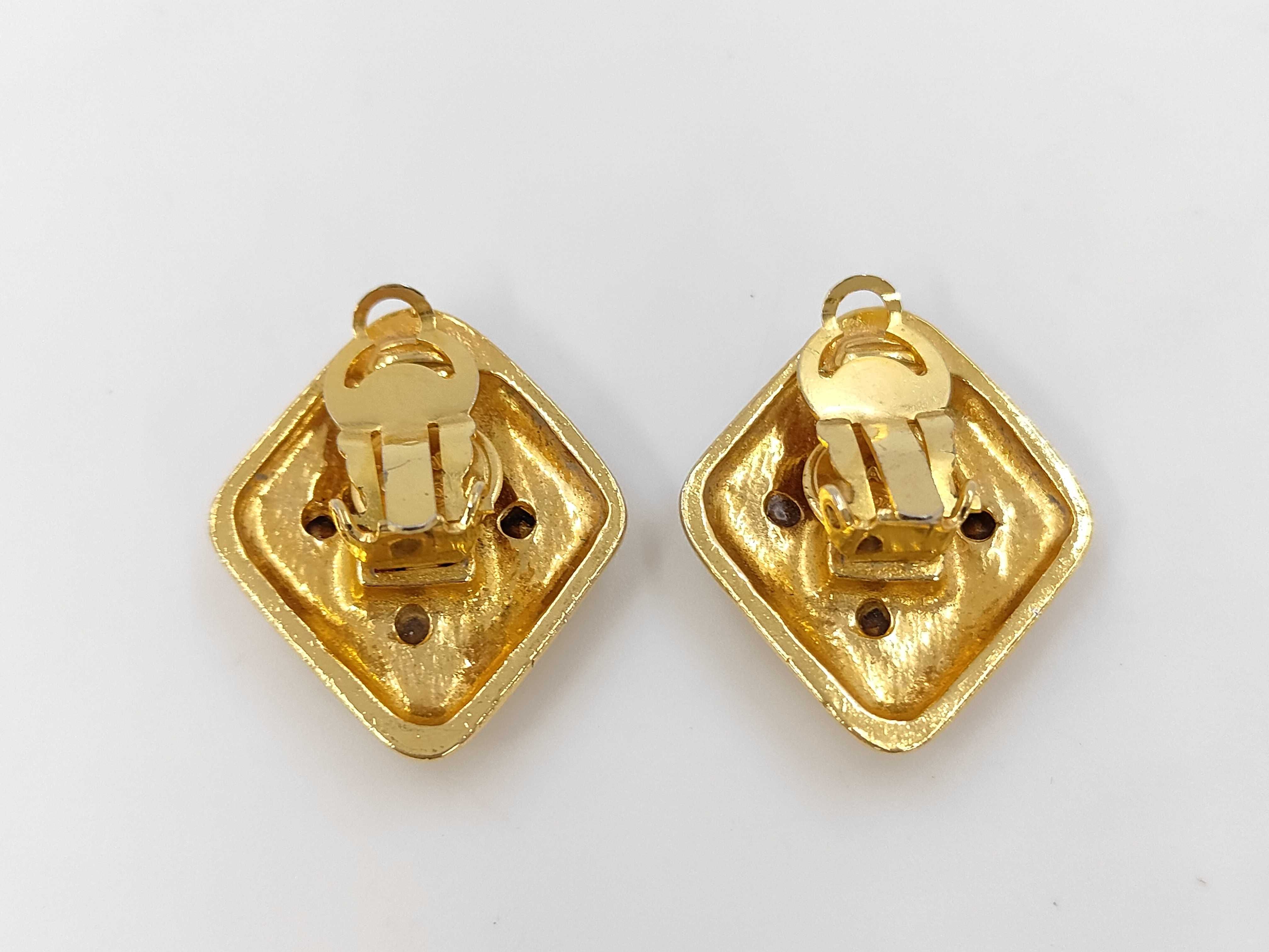 Earrings, Square, Rhinestone, Gold Earrings — view 2