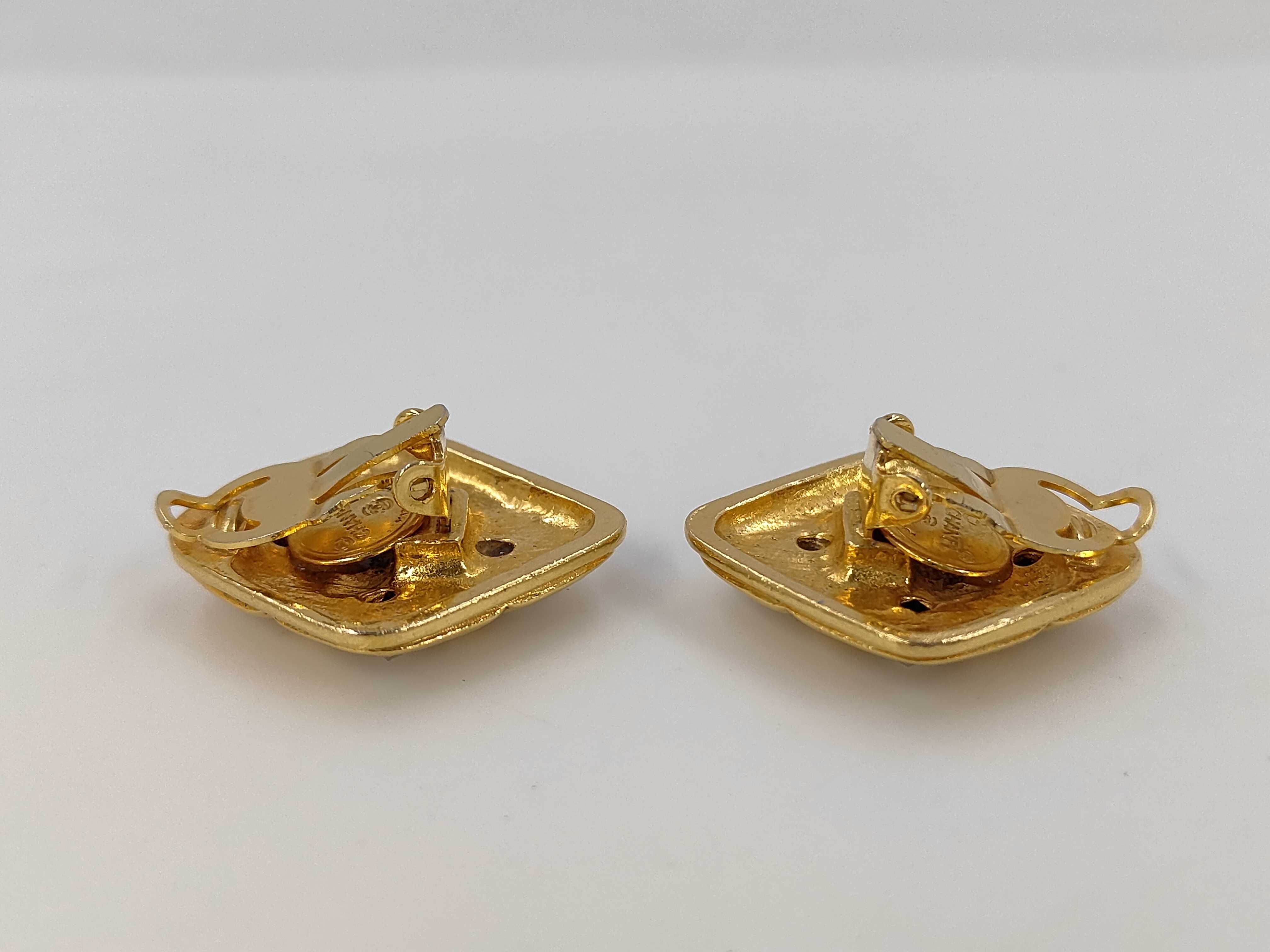 Earrings, Square, Rhinestone, Gold Earrings — view 3