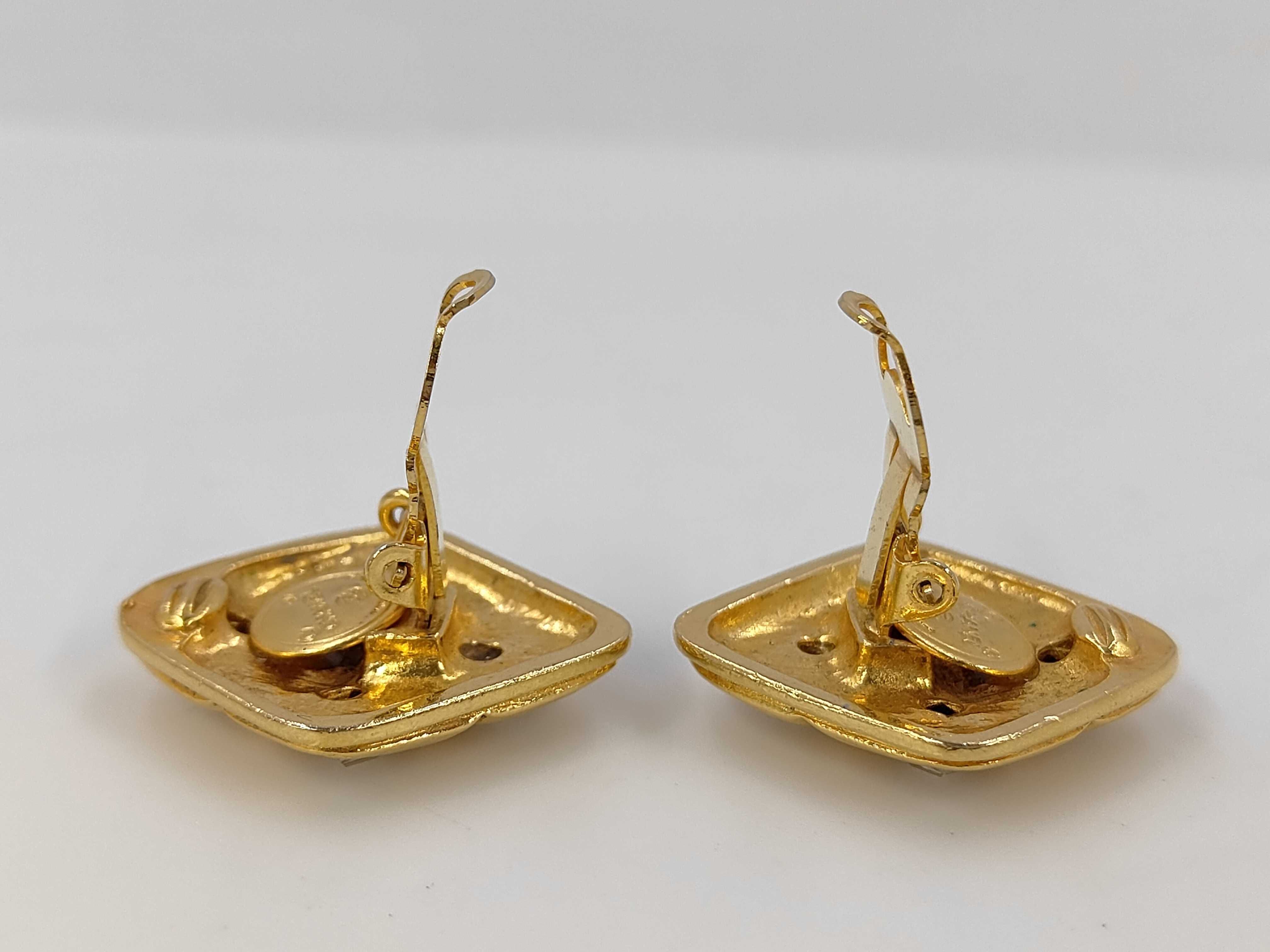 Earrings, Square, Rhinestone, Gold Earrings — view 4