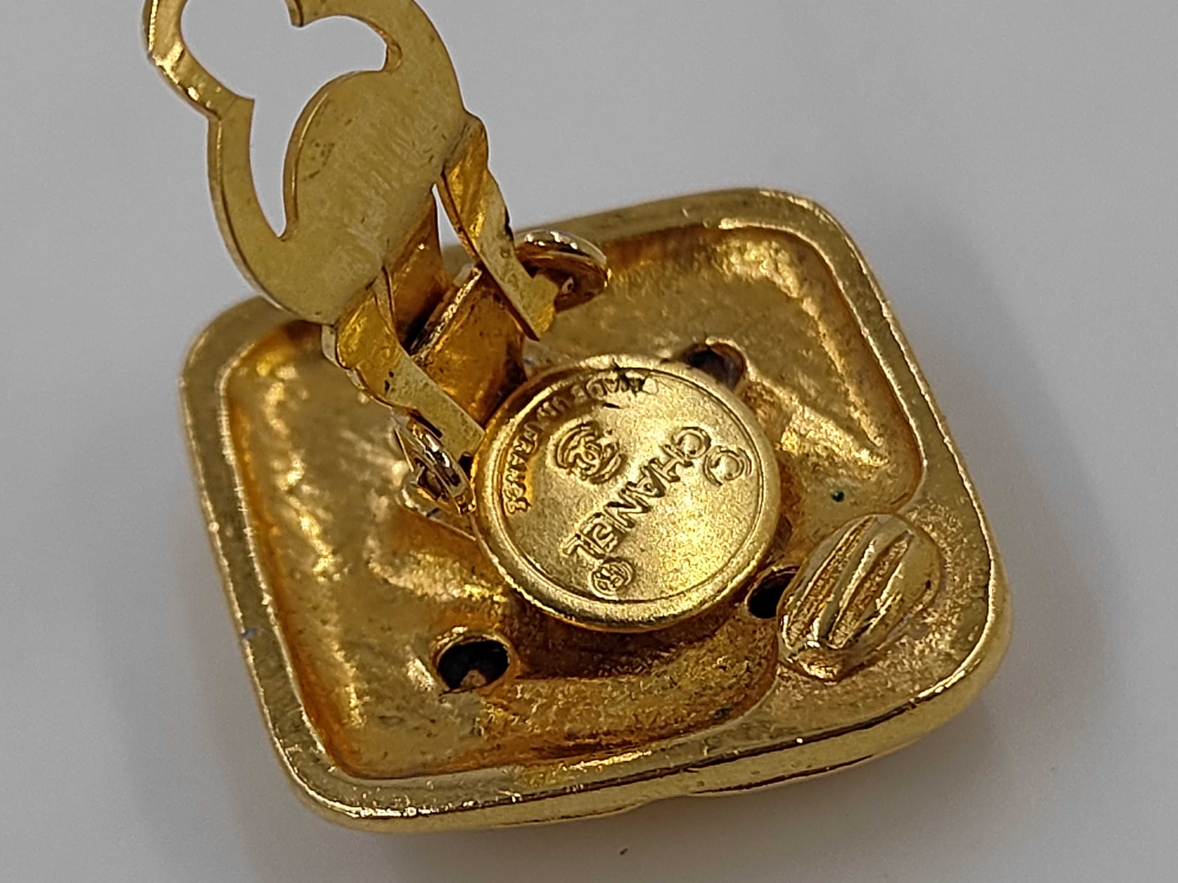 Earrings, Square, Rhinestone, Gold Earrings — view 5