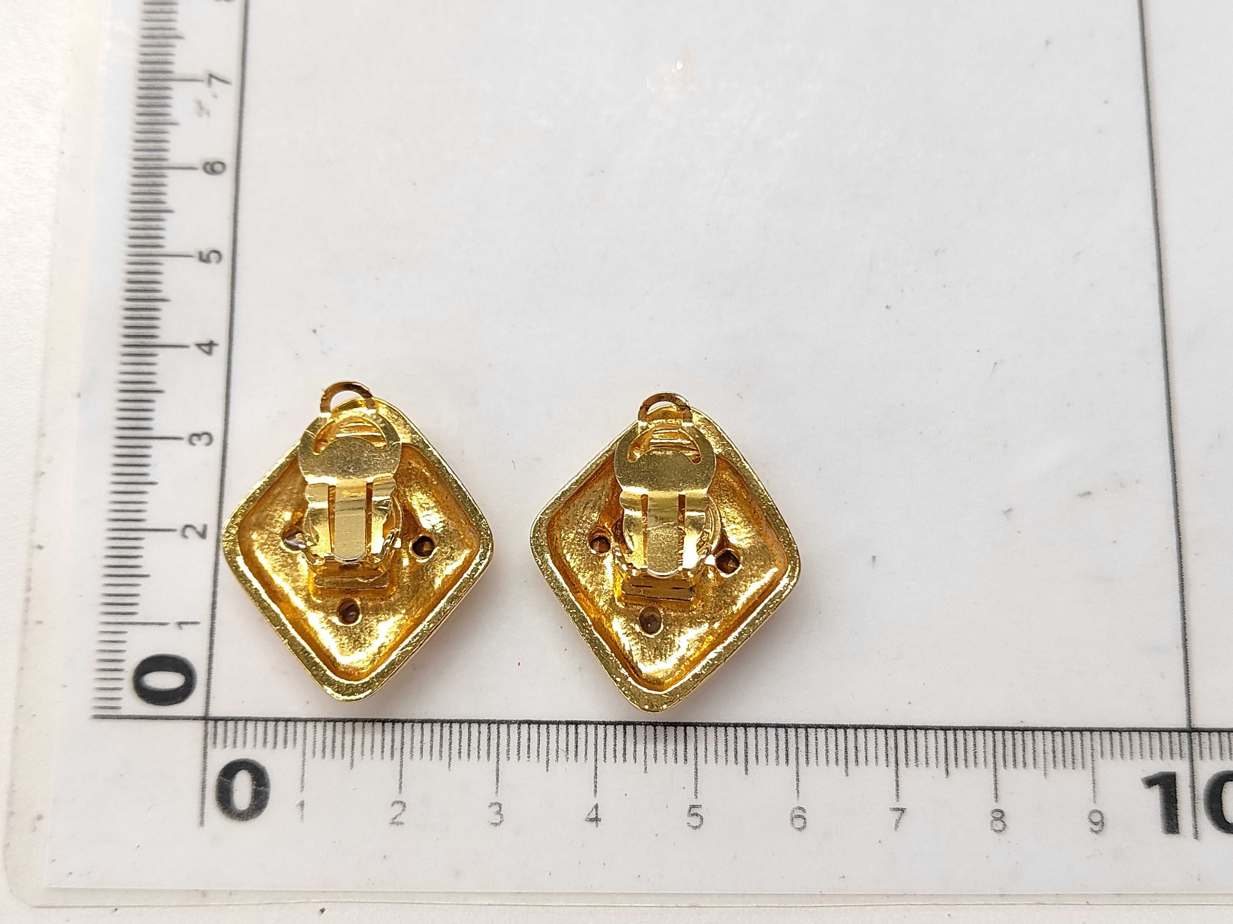 Earrings, Square, Rhinestone, Gold Earrings — view 6