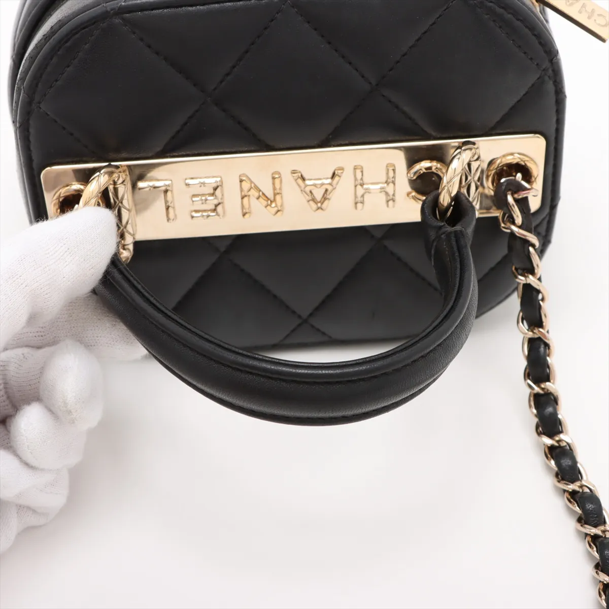 Matelassé Lambskin 2-Way Shoulder Bag, Black with Gold Hardware, A40HA13E, Random Plate, AS1626 — view 5