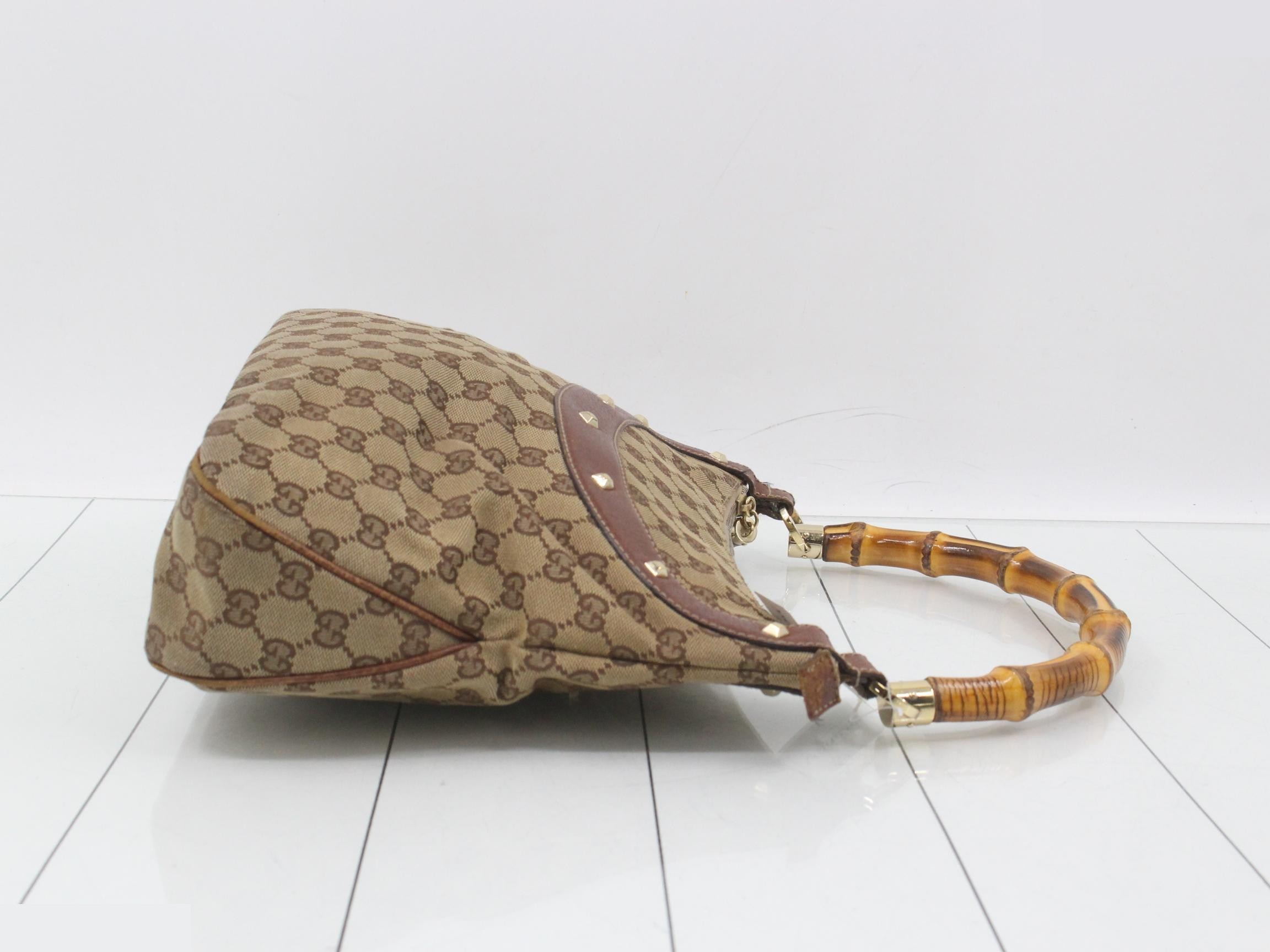 Bamboo GG Canvas Studded One-Shoulder Bag — view 3