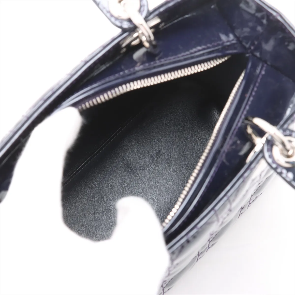 Cannage Lady Dior Patent Leather 2WAY Handbag Navy — view 8