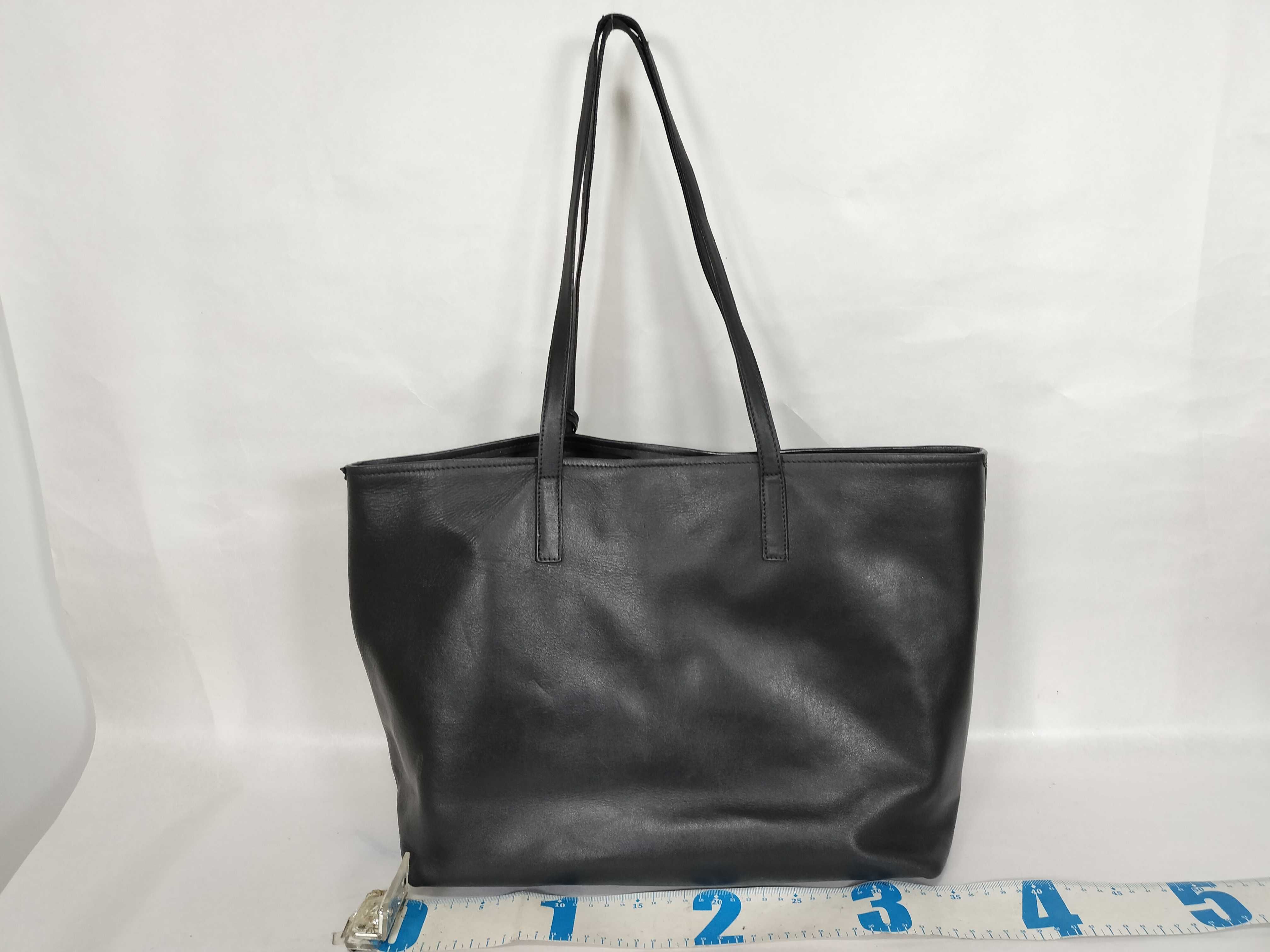 tote bag, leather, black, with logo and pouch. — view 2