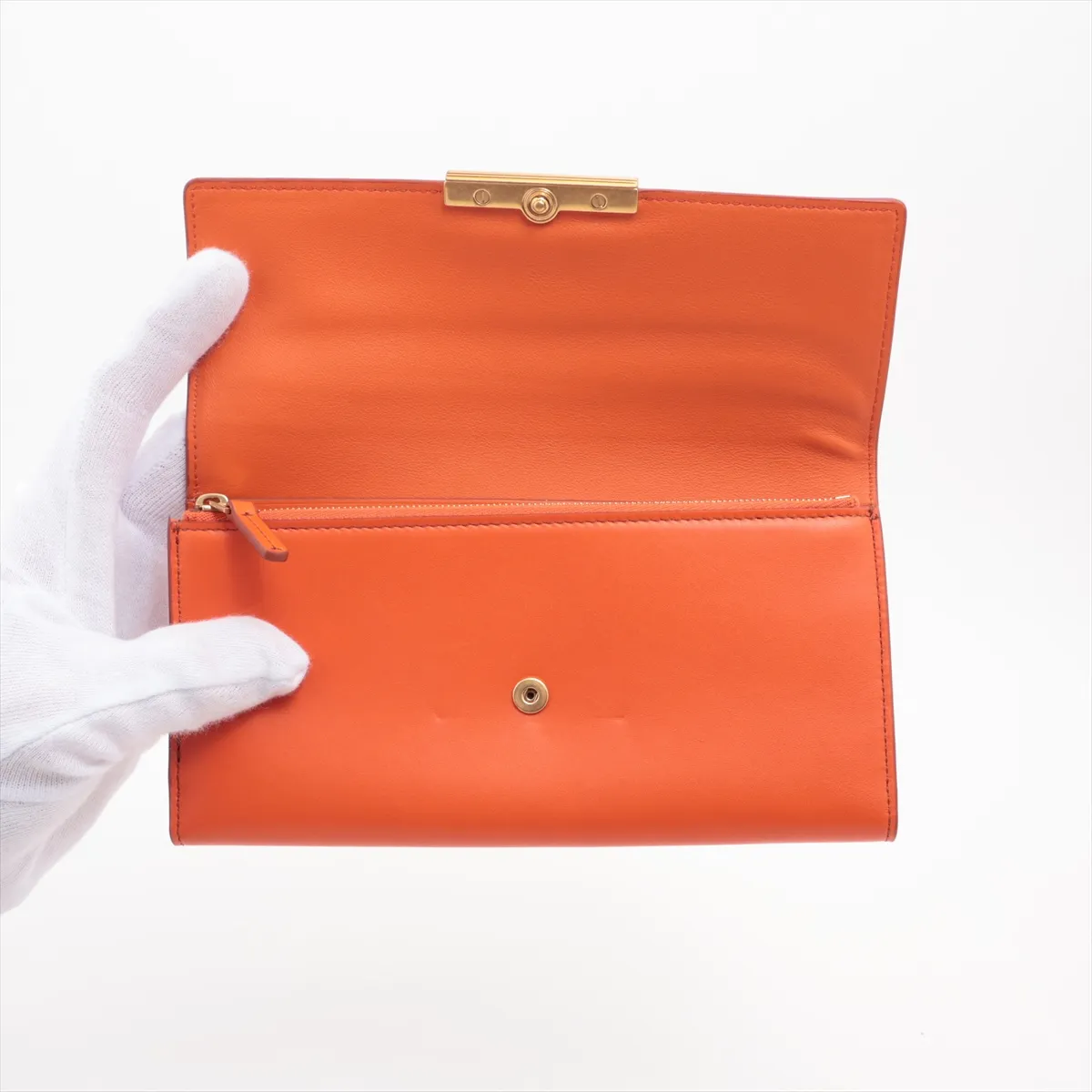 Leather Long Wallet, Orange — view 3