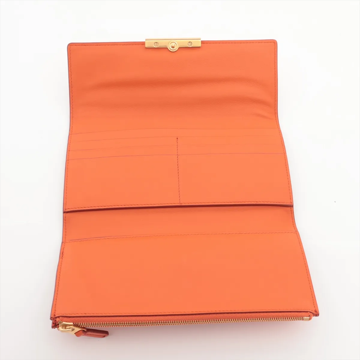Leather Long Wallet, Orange — view 4