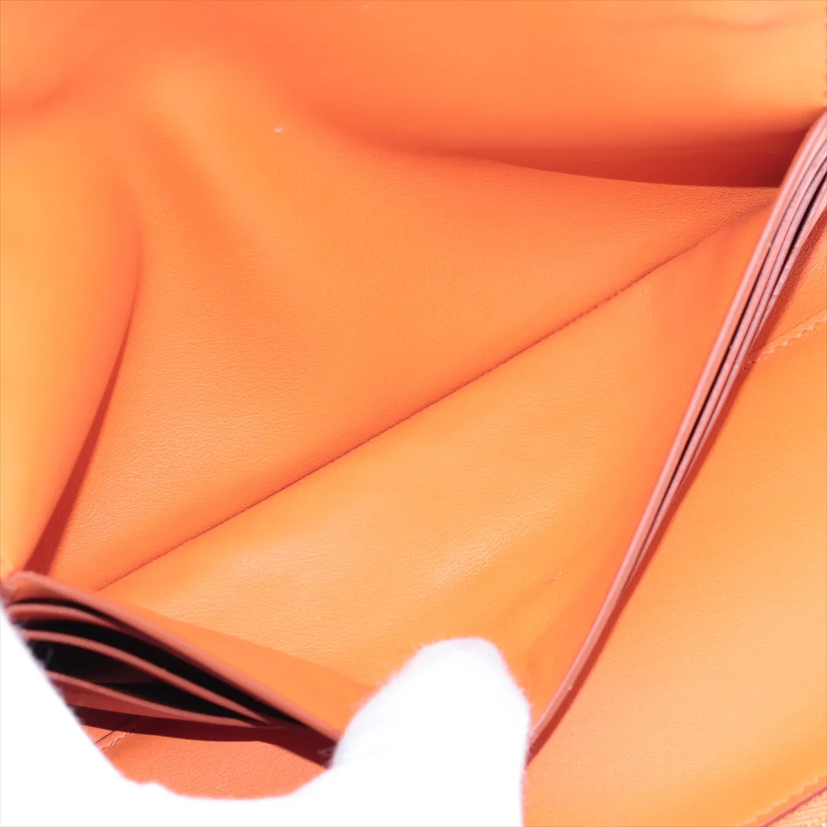 Leather Long Wallet, Orange — view 5