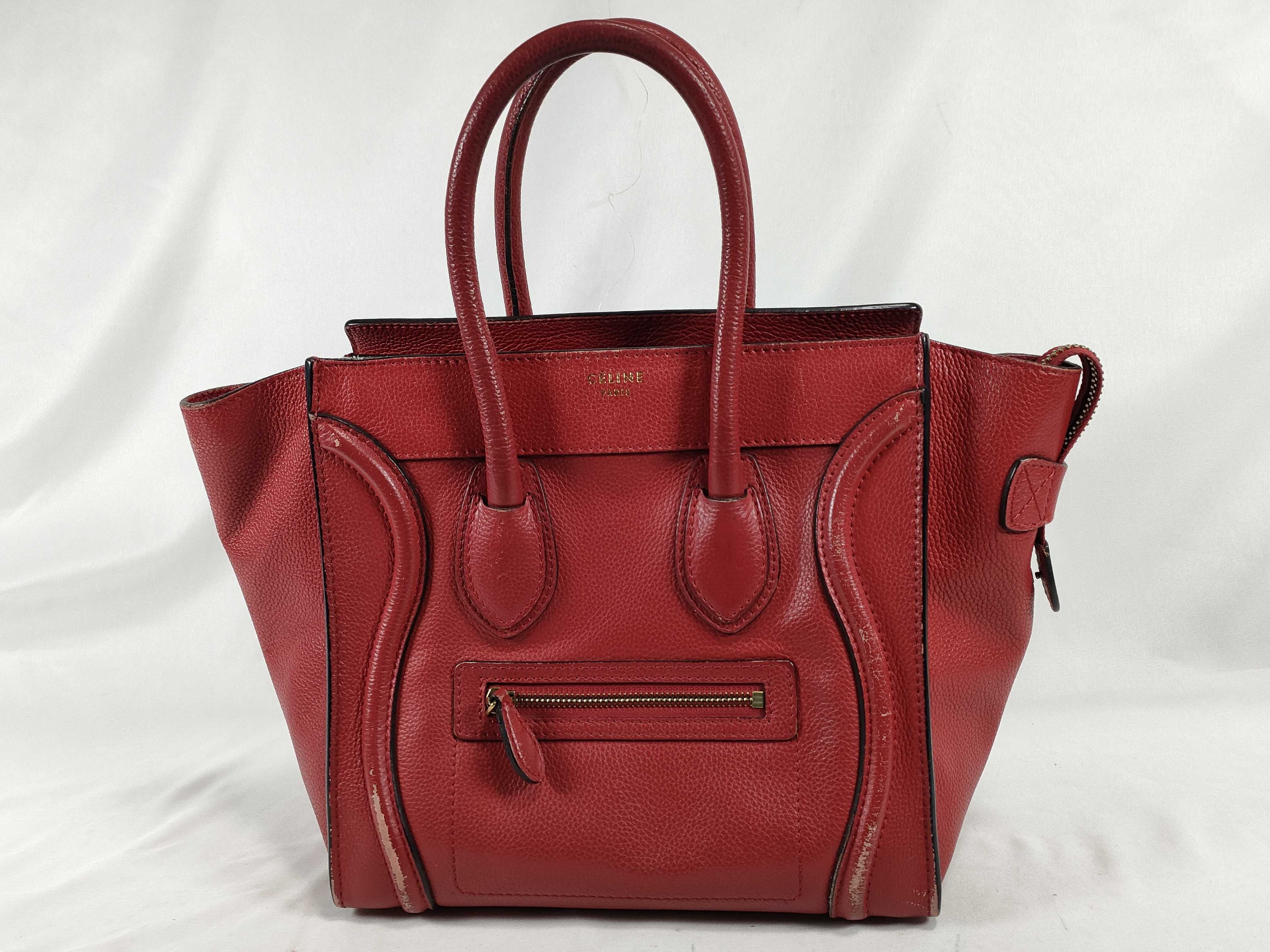 Micro Shopper Tote Bag, Leather, Red, Handbag