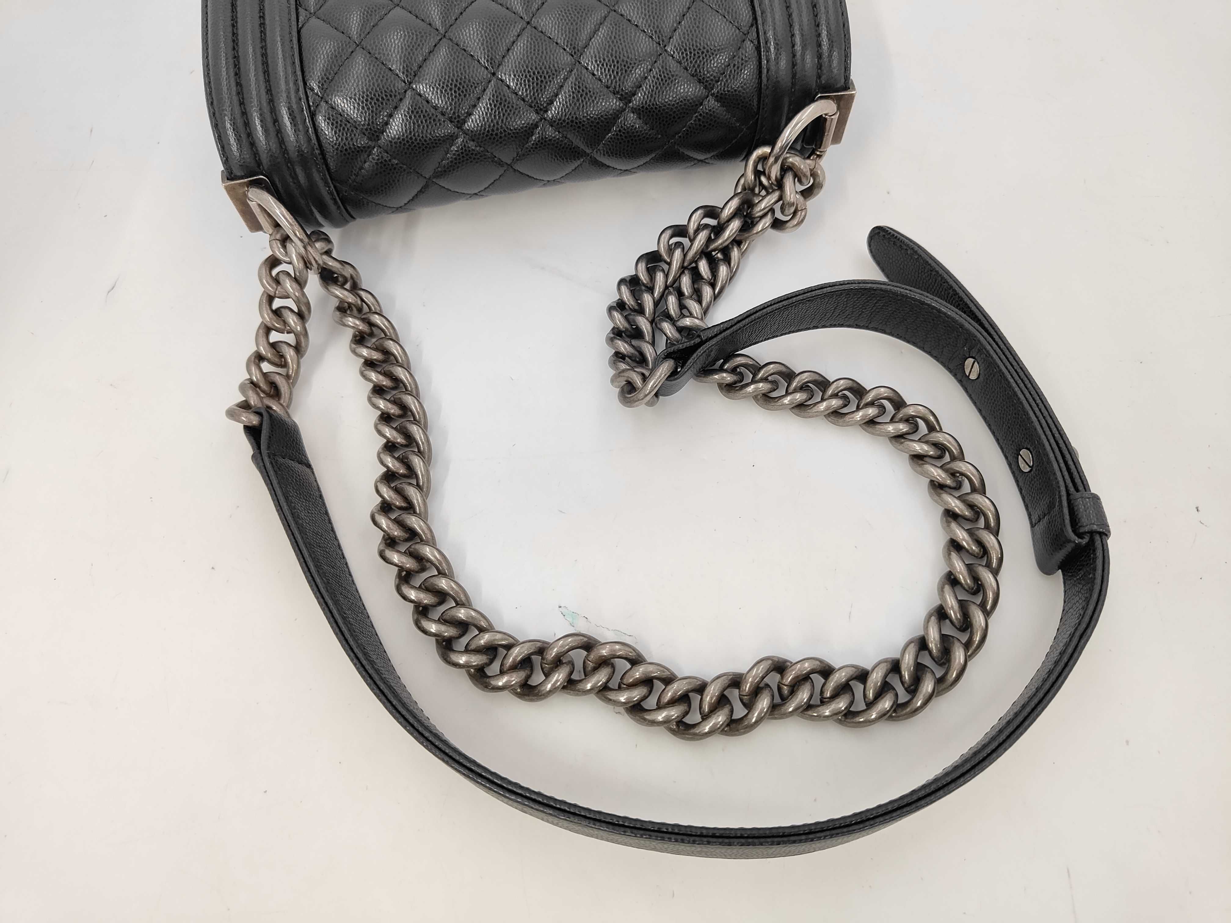 Boy Chanel Caviar Skin Chain Shoulder Bag with Antique Silver Hardware, Black Shoulder Bag — view 5
