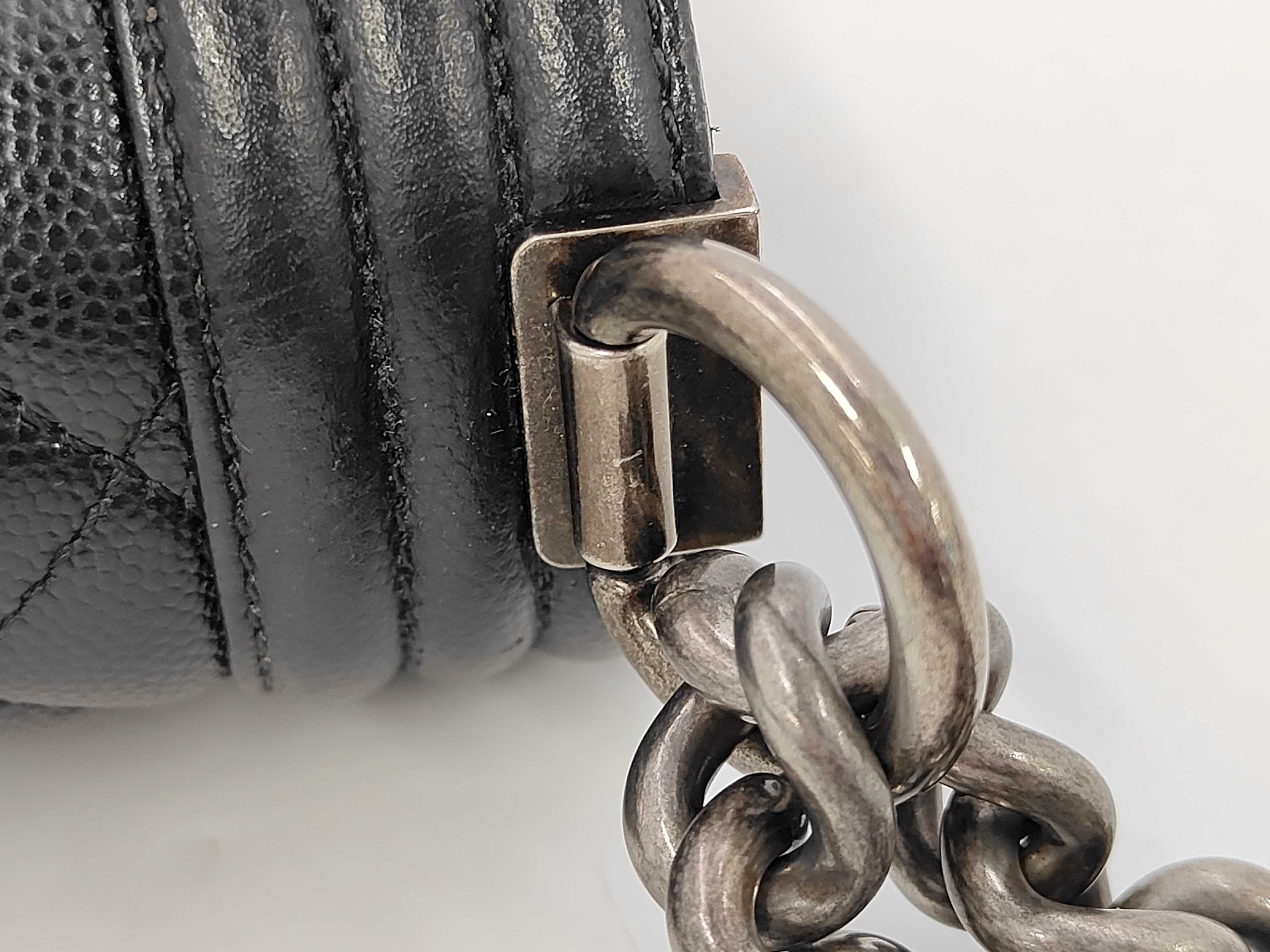 Boy Chanel Caviar Skin Chain Shoulder Bag with Antique Silver Hardware, Black Shoulder Bag — view 6