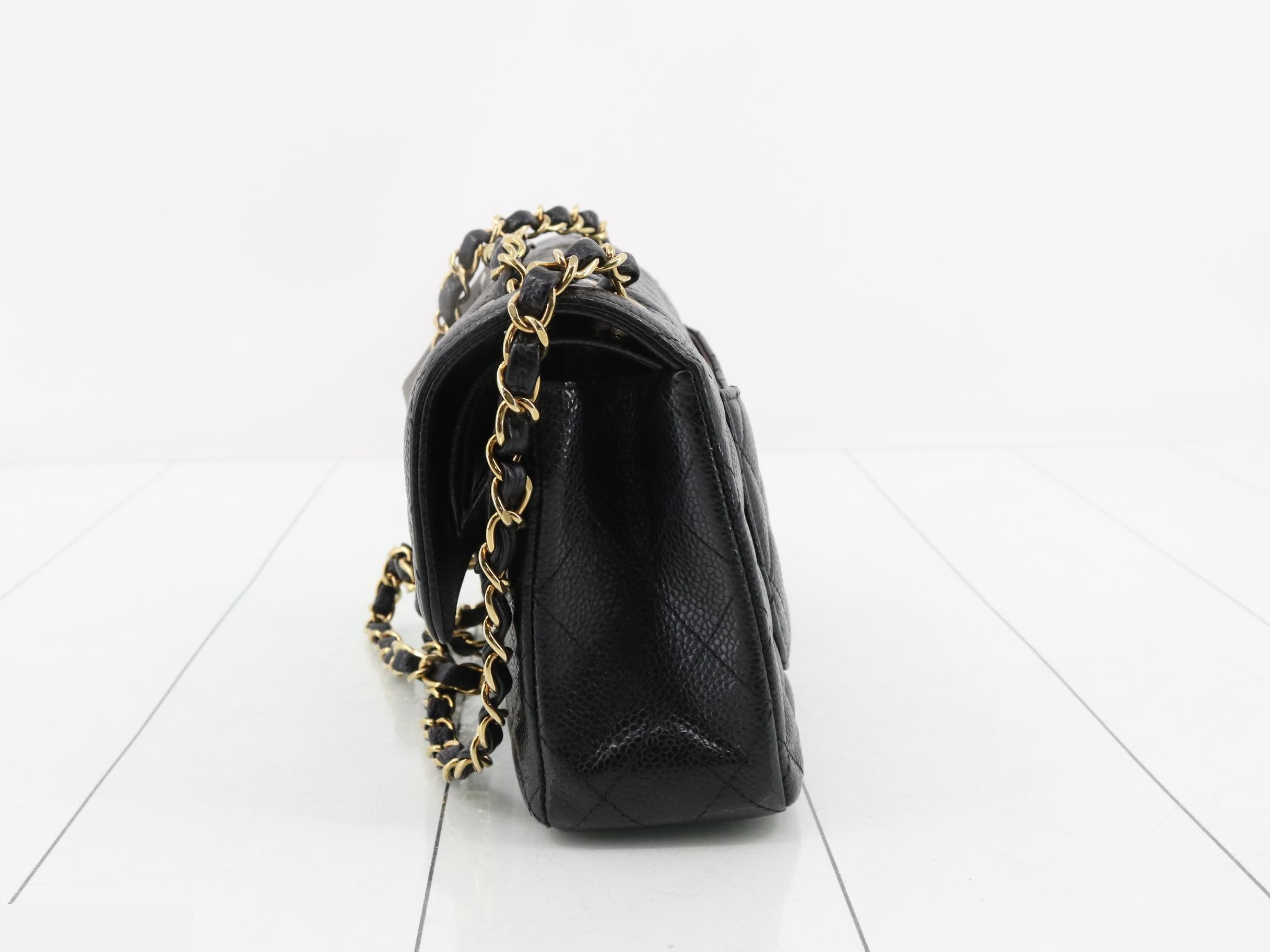 Matelassé 23 Caviar Skin Double Flap Double Chain Shoulder Bag — view 3