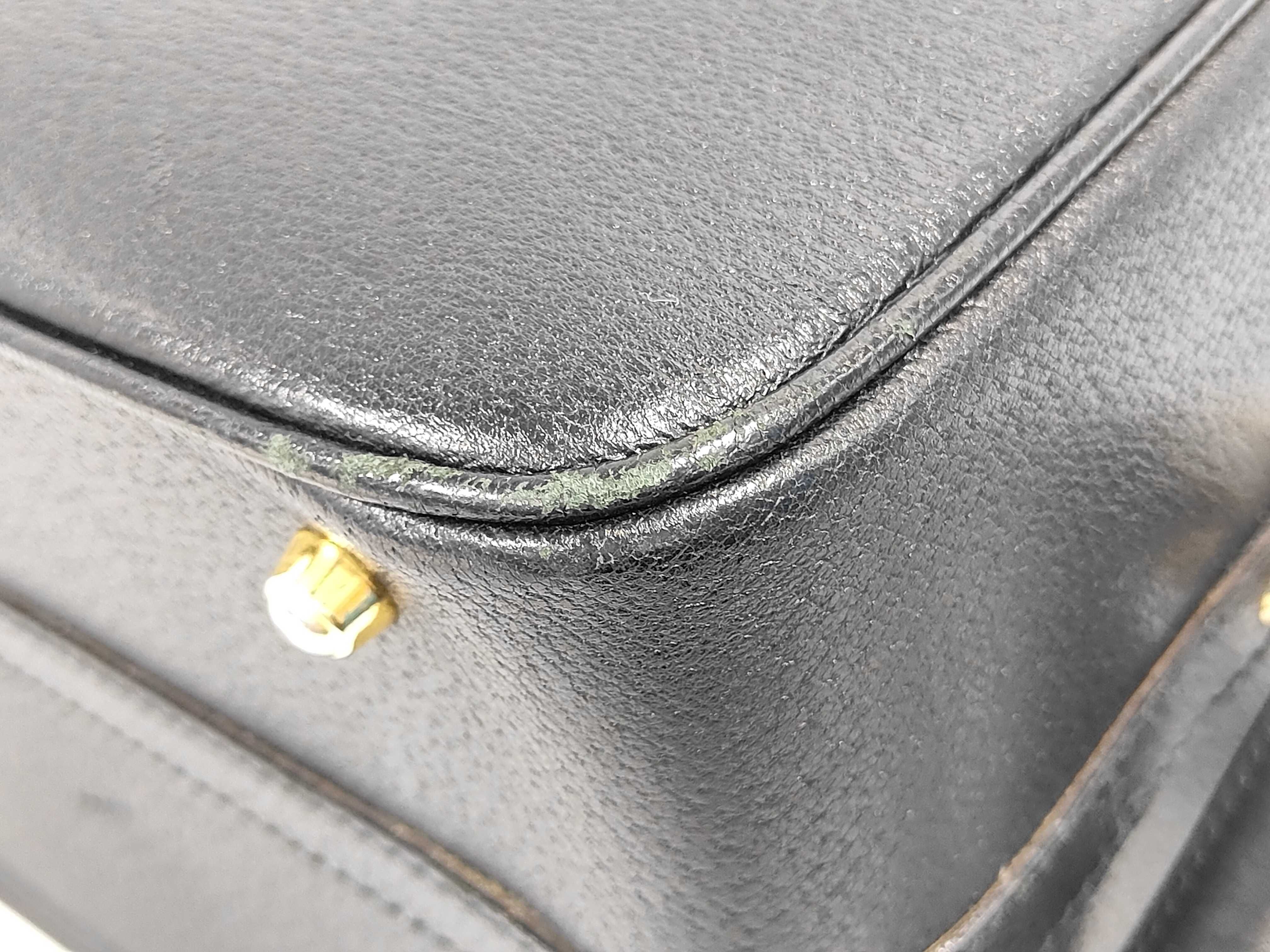 013-122-2491 Leather Bamboo Handbag, Black, Gold Hardware, with Shoulder Strap, Mirror, and Dust Bag. — view 4