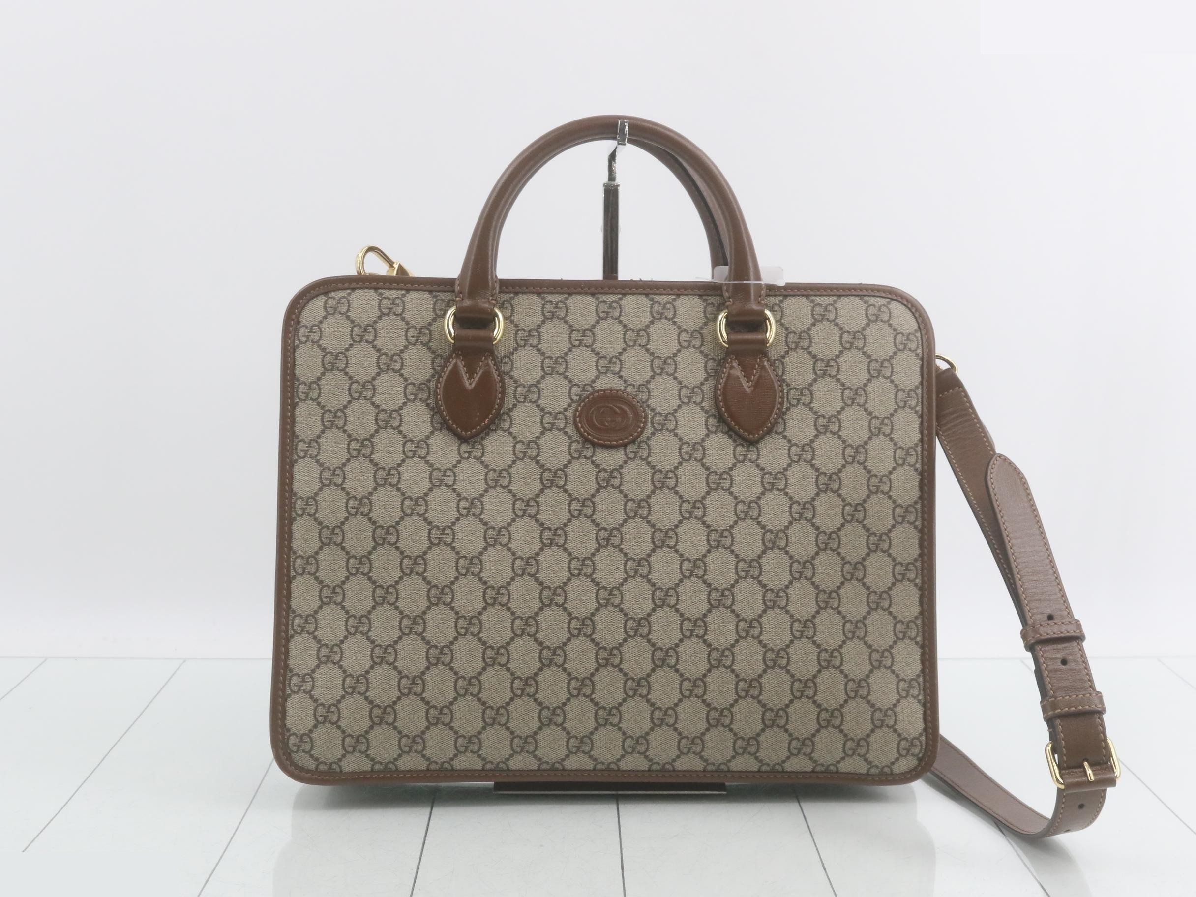 GG Supreme 2-Way Tote Bag, PVC/Leather, Brown